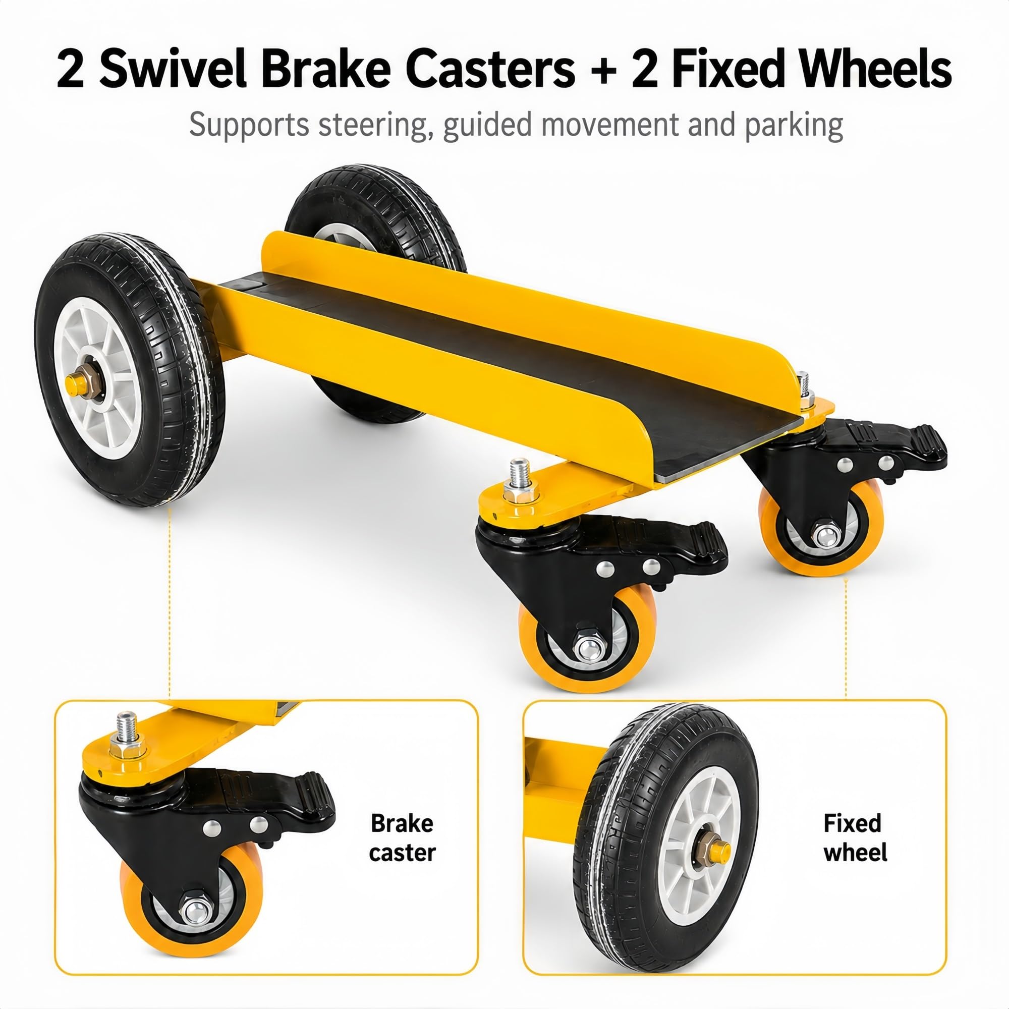 Panel-Transportwagen Mit 2 Lenkbremsrollen Und 2 Bockrädern | Mit Lenkbremsrollen For Materialien, For Bewegen Von Glas, Stein Und Platten(Yellow)
