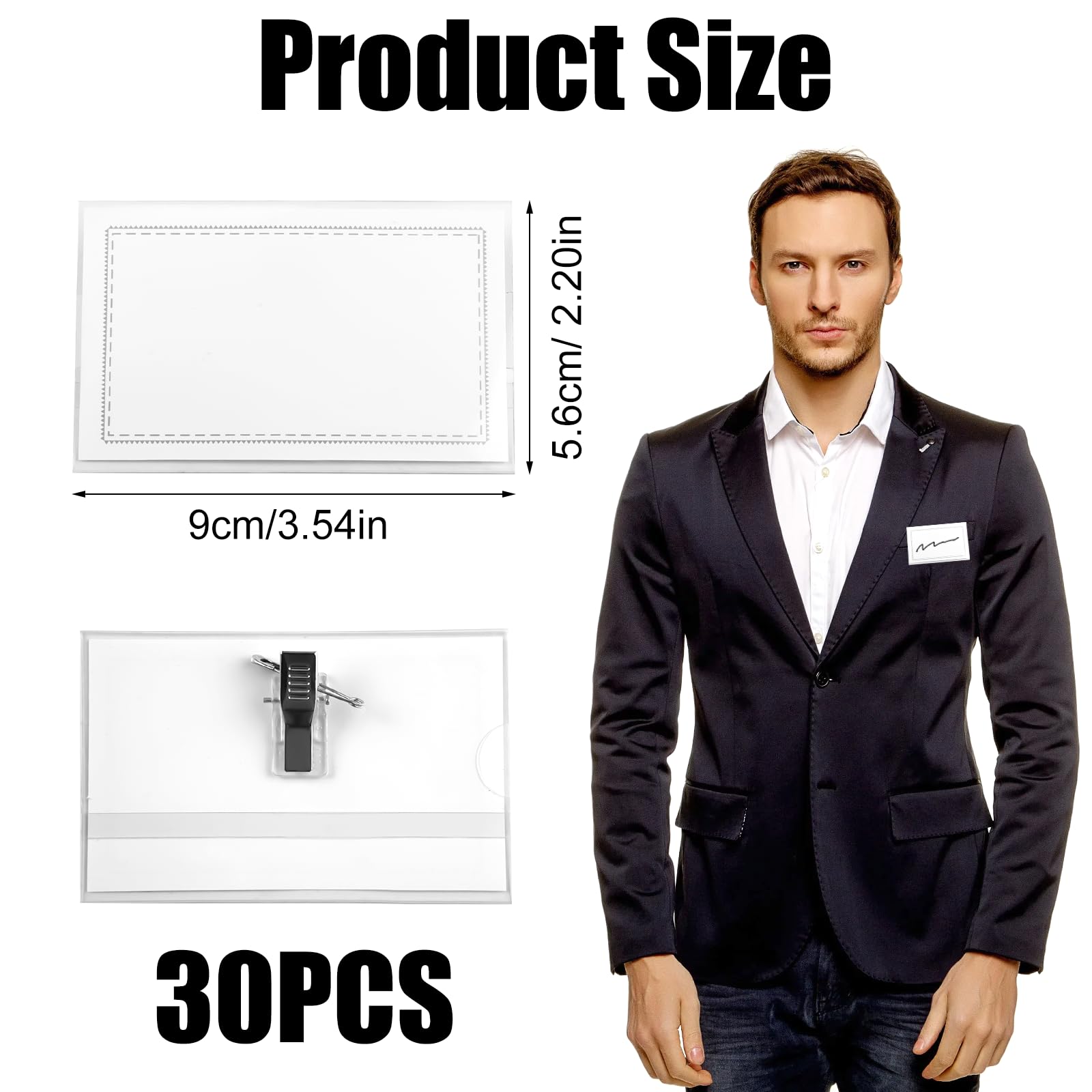 Porta Badge Trasparente con Clip 30 Pezzi 90x56mm PVC Orizzontale