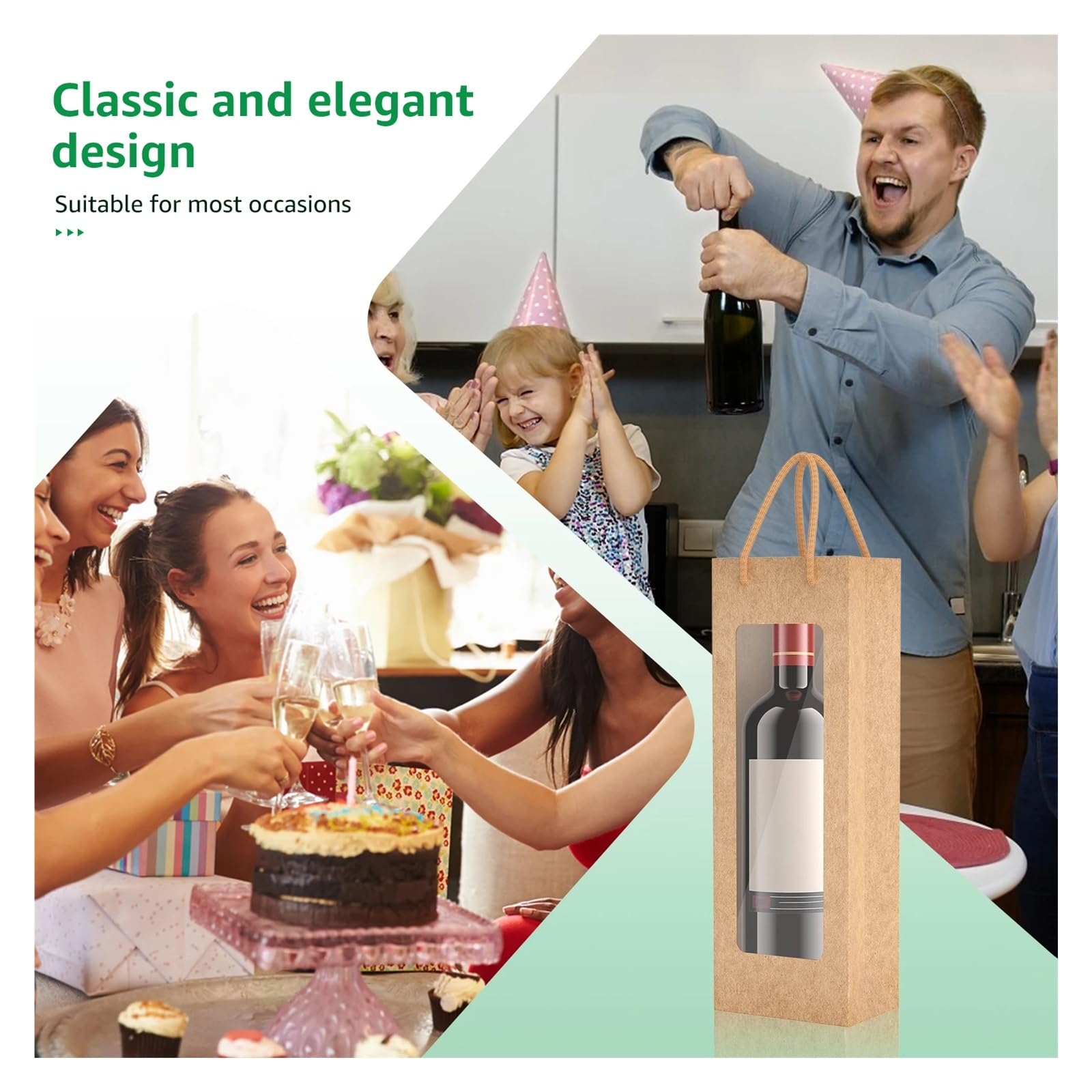 Lot de 24 sacs cadeaux rectangulaires en papier pour bouteille de vin, Velin jaune, 12.5x8.5x36cm