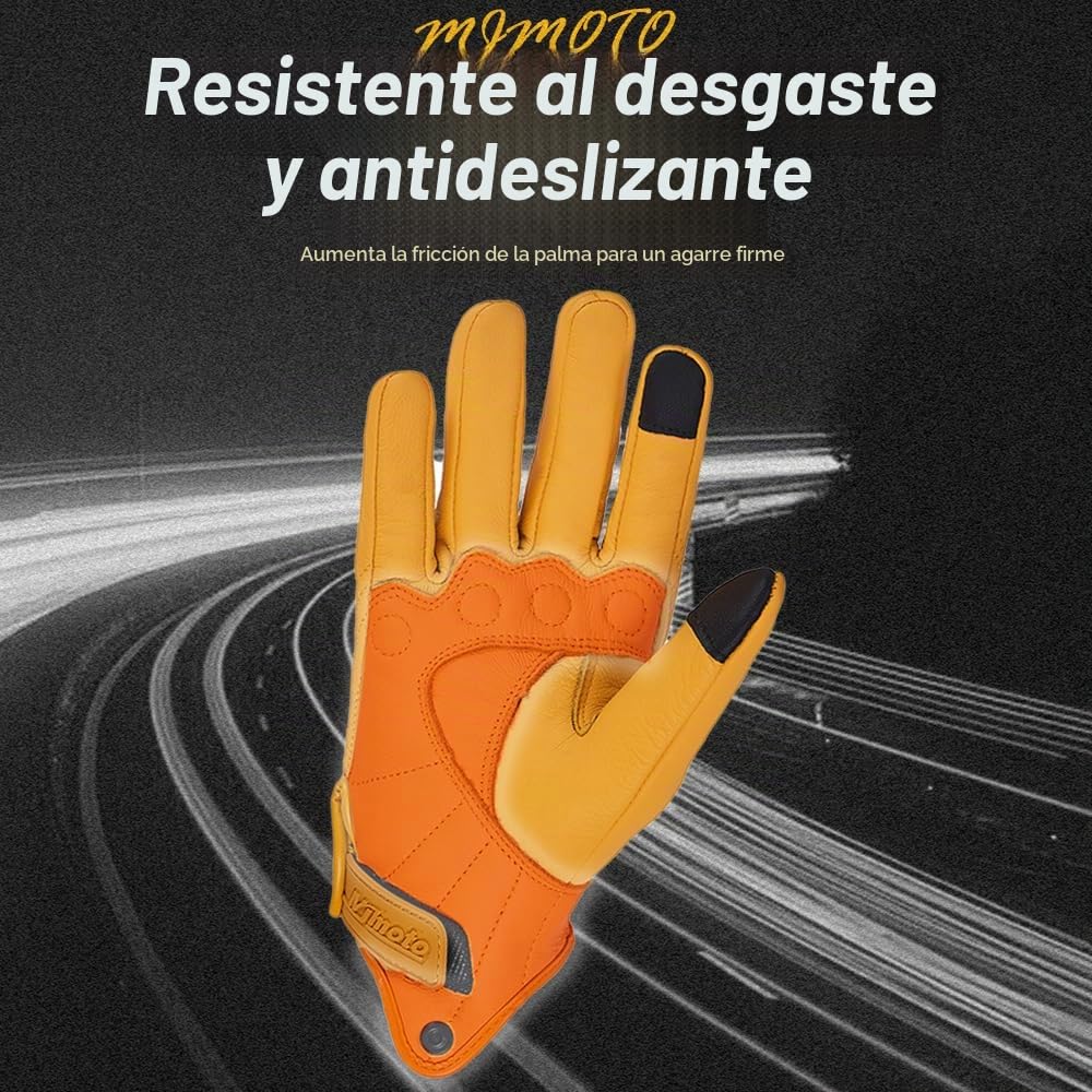 Guantes de Moto Clásicos Amarillos de Piel de Cabra con Agujero, para Verano, Ciclismo, Equitación, Guantes Protectores para Motociclistas