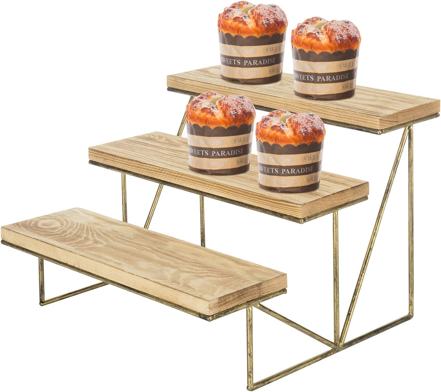 MyGift 3-Tier Wood & Brass Cupcake Dessert Display Riser : Amazon.ca: Home