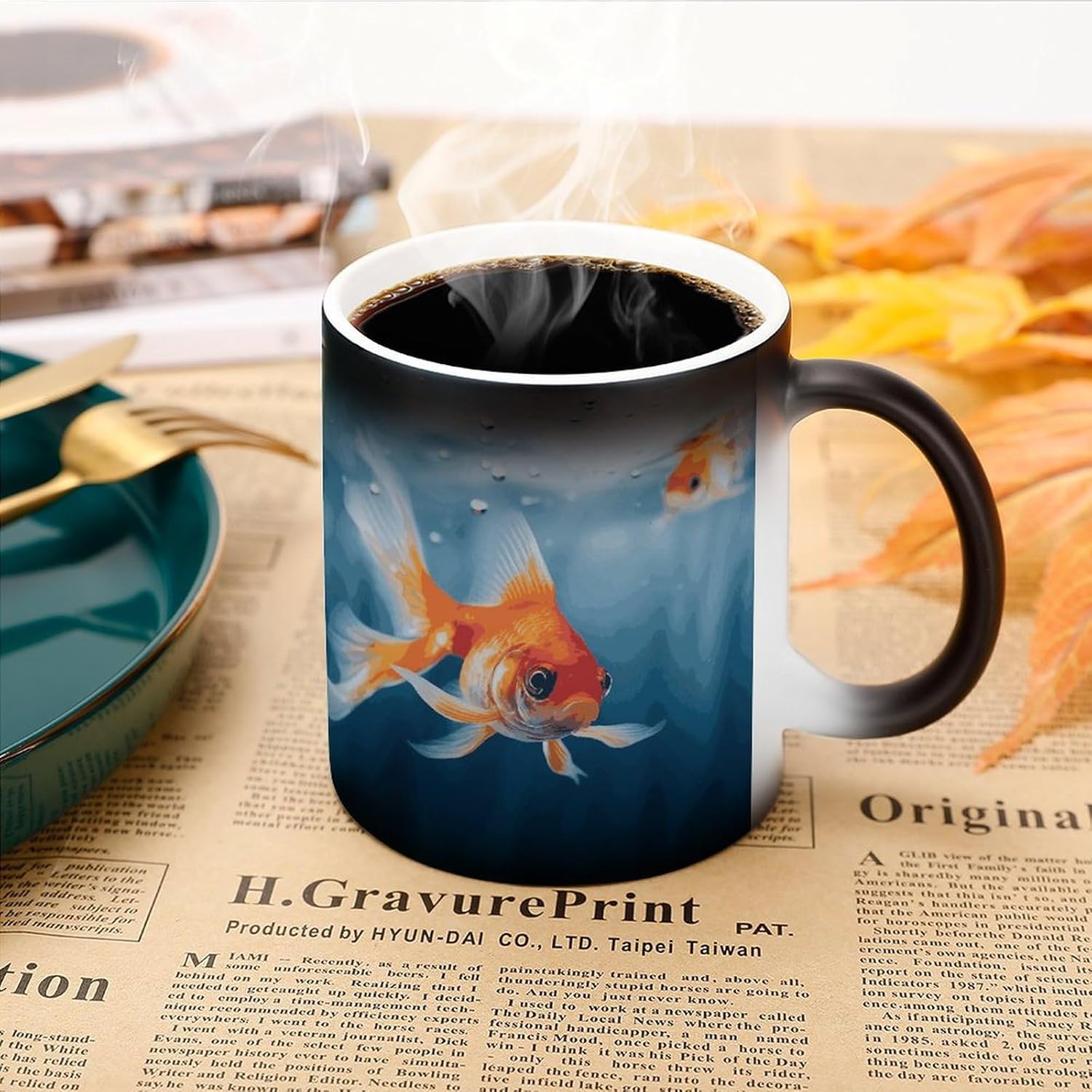 Color Changing Mug Fish Printed Ceramic Coffee Mug Heat Changing Sensitive Mug Magic Heat Changing Coffee Mug Novelty Coffee Mugs