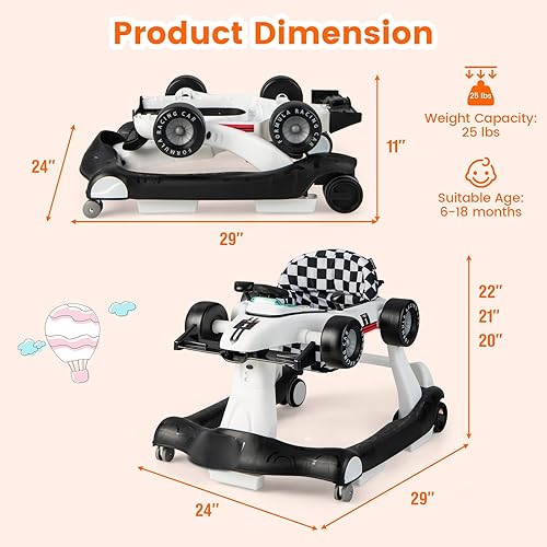 Miniatura 8 de HONEY JOY Andador de bebé 4 en 1 andador de actividad con 3 alturas ajustables ruedas suaves con velocidad ajustable asiento acolchado música y luz