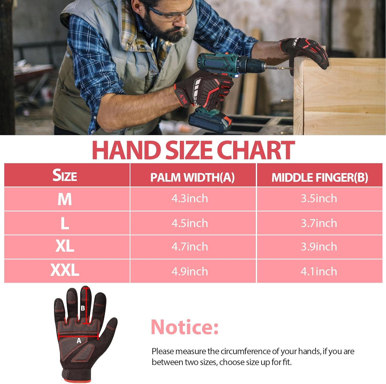 DLY Heavy Duty Work Gloves, Impact Protection Mechanic Gloves, Synthetic Leather Work Gloves, Touchscreen Capable - Image 6
