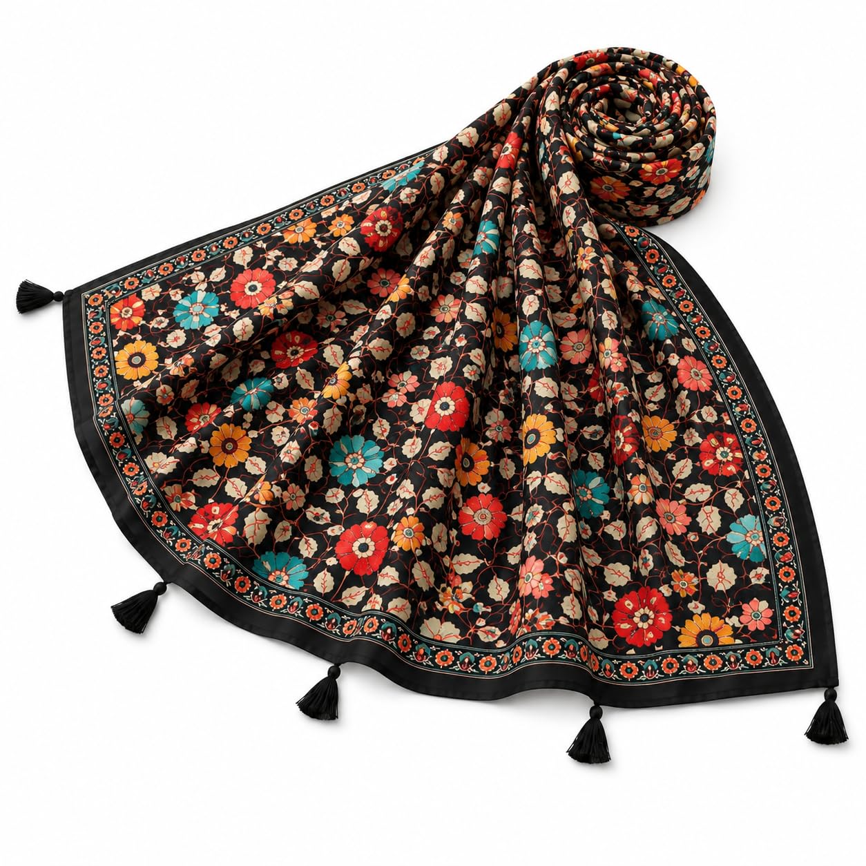 urban ladiiiz Women's Muslin Dupatta with Tassels | Kalamkari Inspired Prints | Soft Lightweight Ethnic Dupatta for Kurti, Suit & Ethnic Wear | 110 x 210 cm-picture-18