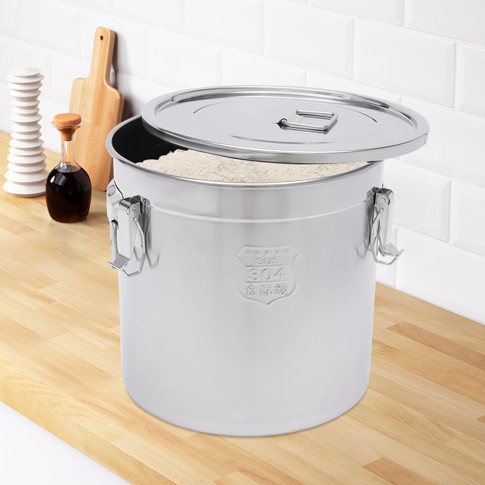 Cubo de arroz hermético de acero inoxidable 304, recipiente de almacenamiento de alimentos, contenedor de leche, cereales, leche, cubo de almacenamiento con tapa, para almacenamiento de cocina, harina