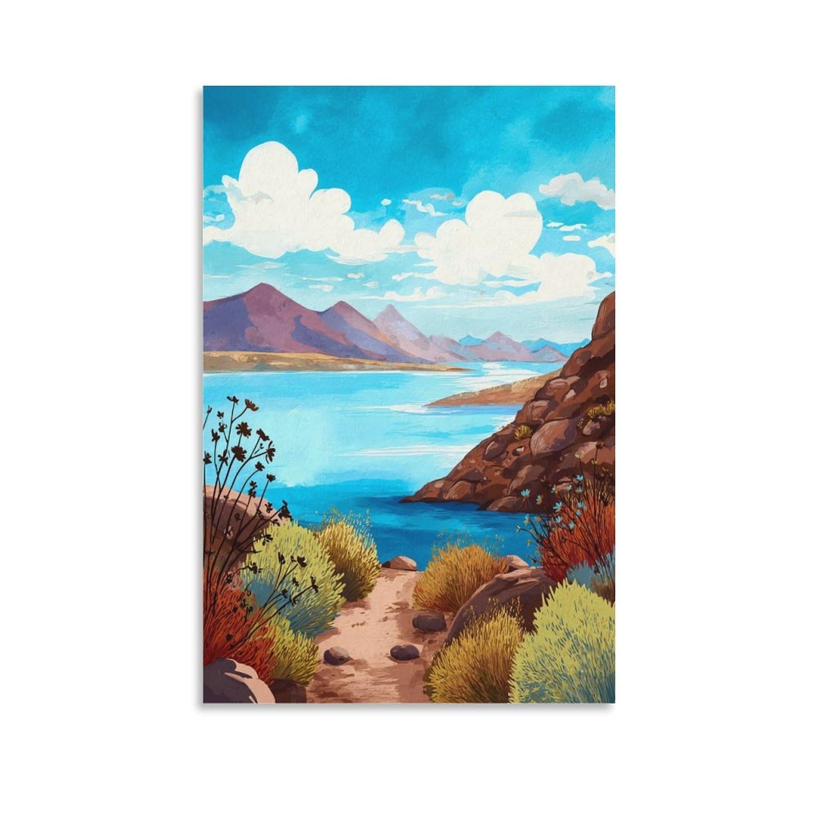 Bartlett Lake Poster 20x30inch(50x75cm) Vintage Watercolor Canvas Art