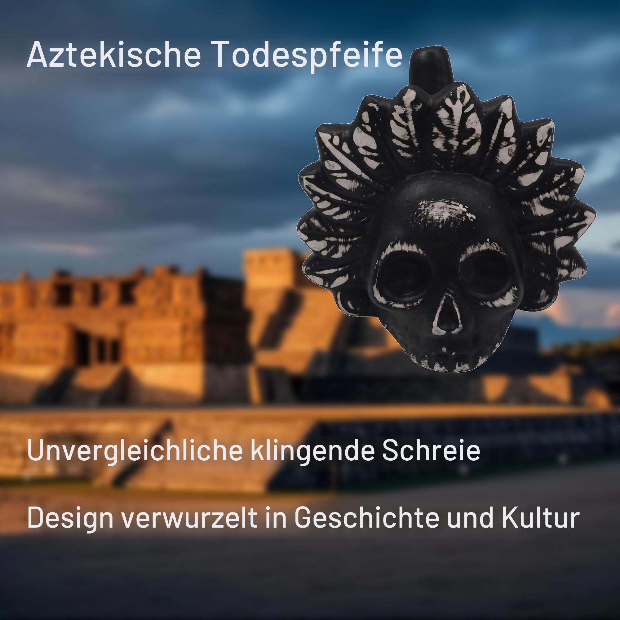 Aztec Death Whistle, 126dB+ Menschliche Schreie, Halloween-Thema Party Schädel Pfeife Mensch laut Schreiend Azteken Krieg Pfeife (Schwarz und Weiß)