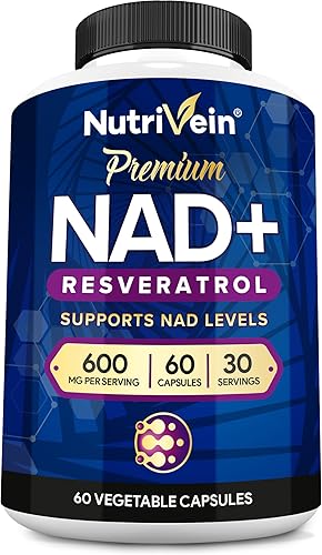 Nutrivein Suplemento premium de NAD + Resveratrol 600 mg - 30 porciones (60 cápsulas) potente suplemento sinérgico de resveratrol NAD -
