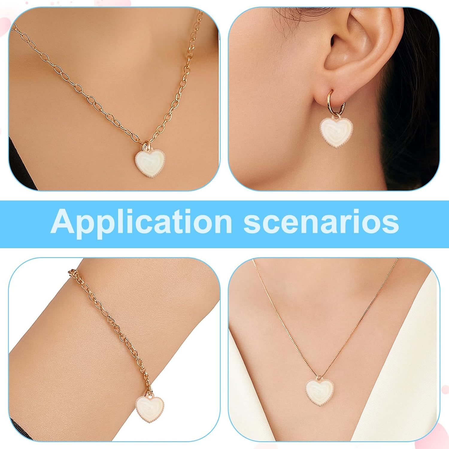 White Heart Charms,40Pcs Oil-Drop Pearlescent Cute Charms for Jewelry Making,Gold-Rimmed Bracelets Pendants White Love Charm Bracelet & Necklace Charm for DIY Keychain Earrings Crafts - Image 5