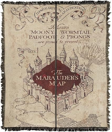 Manta Harry Potter, 48.0 x 59.8in, diseño de mapas plegados, mezcla de algodón, manta con flecos