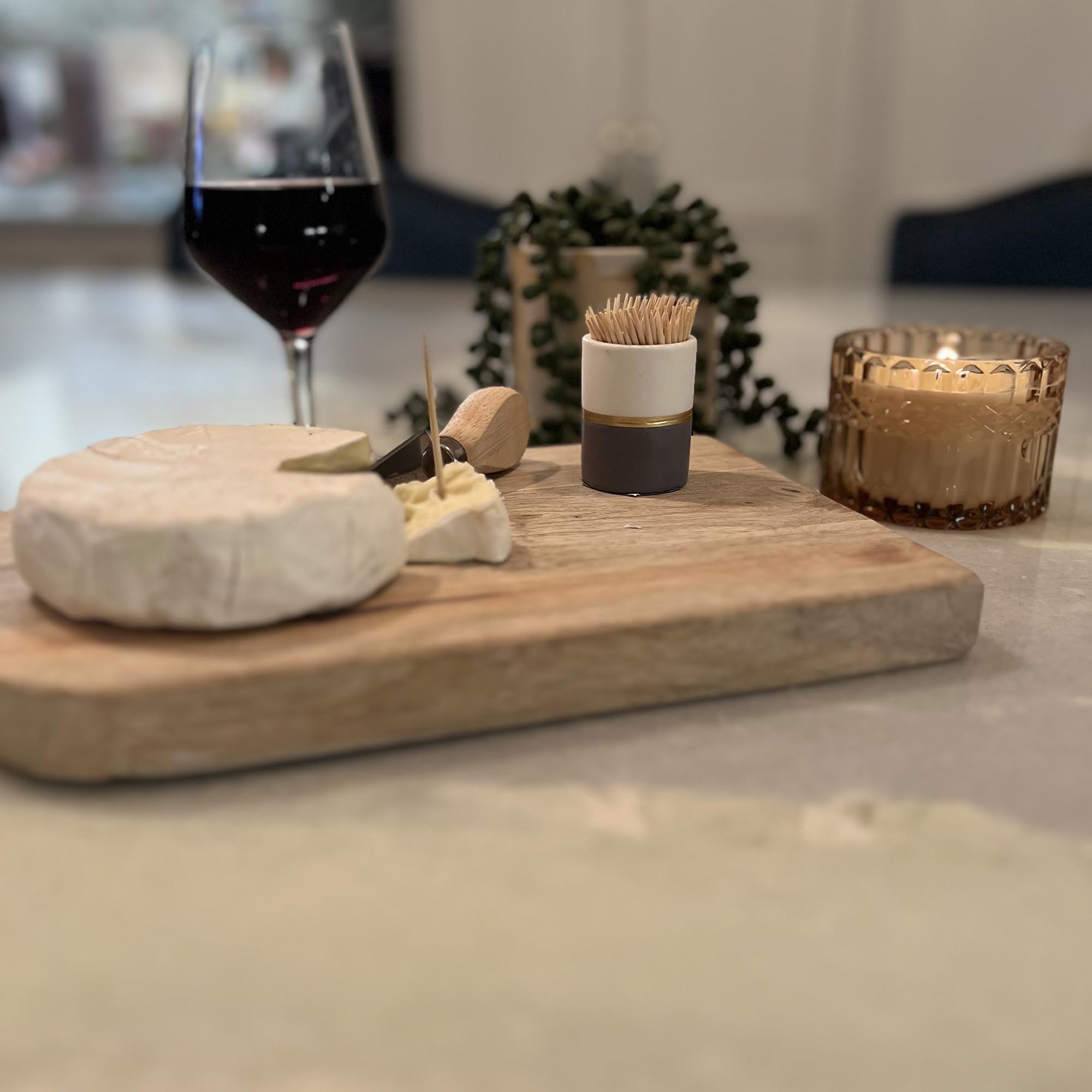 Home Haven Ceramic Toothpick Holder - White, Navy, and Gold Stripe Design - Toothpicks Holder Dispenser and Cocktail Pick Holder - Perfect for Parties, Weddings, or any Get-Togethers with Friends