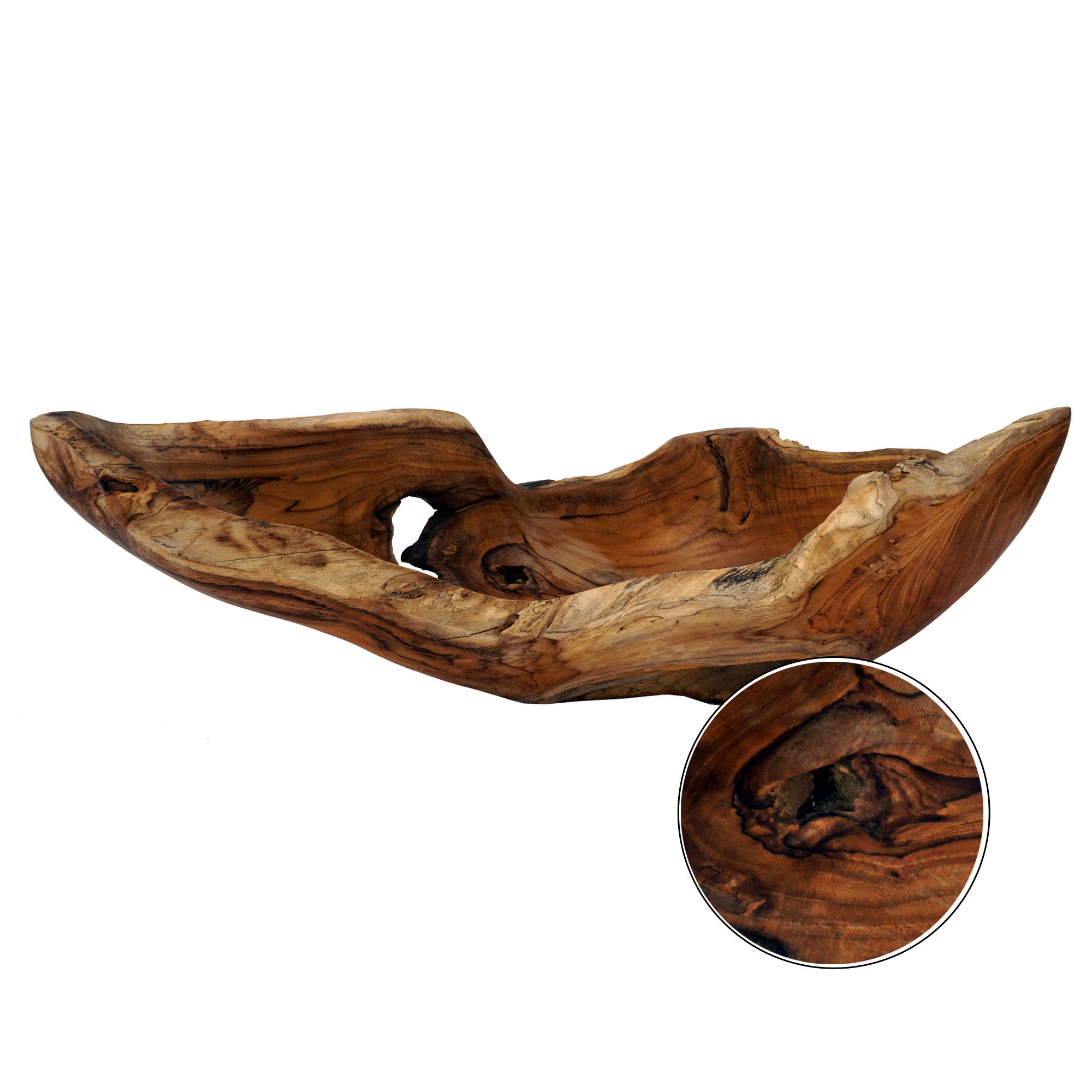 Cepewa Holzschale XL aus Teak Holz in Handarbeit gefertigt | Dekoschale | große Obstschale rund und länglich 40/60 cm (L ca. 60 cm)