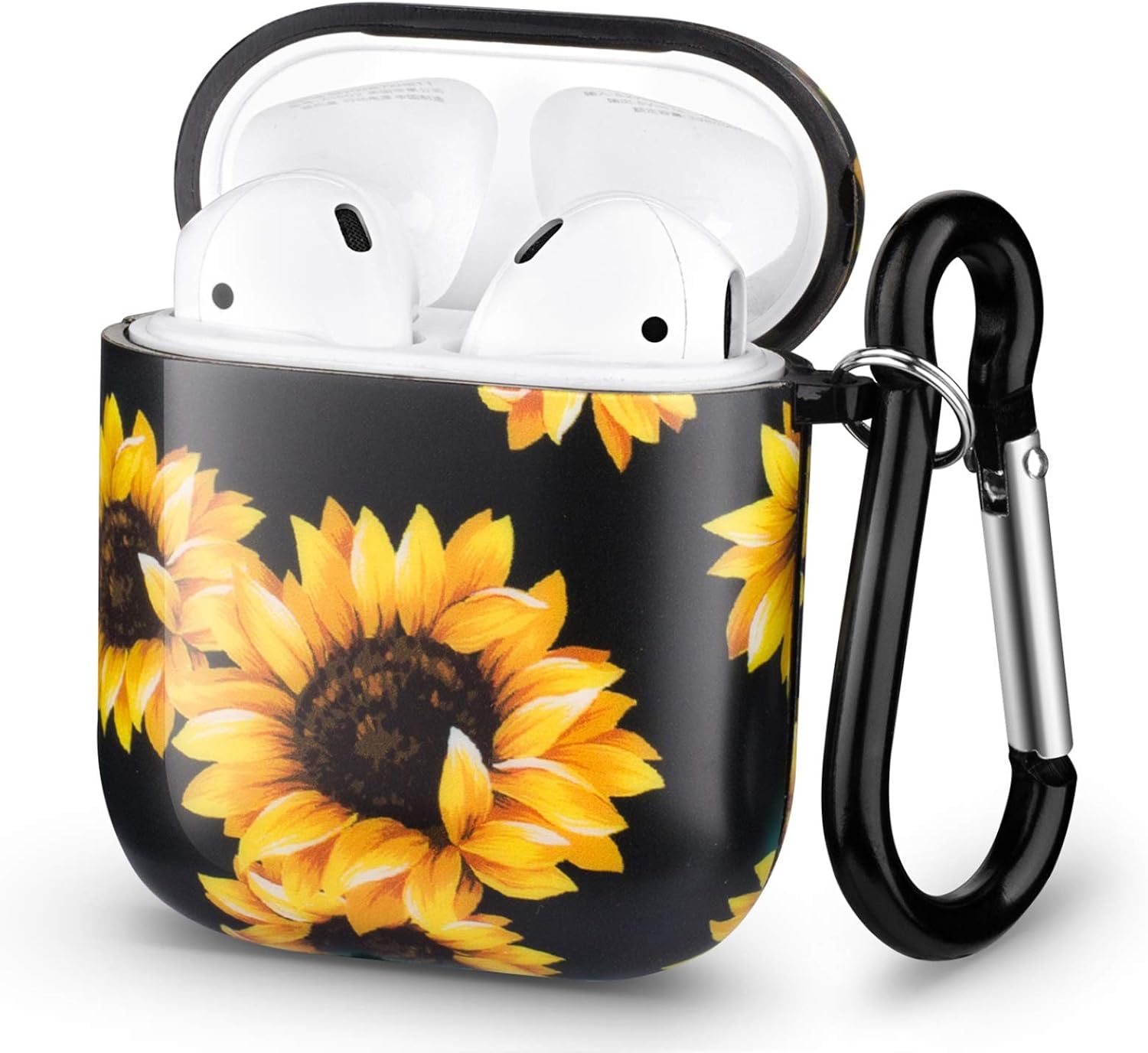 Xmifer Case for AirPods Case Cover, Compatible with Apple Airpods 2 & 1, Cute Sunflower Hard Cases with Keychain Accessories of Airpod case for Women Girls Boys Men