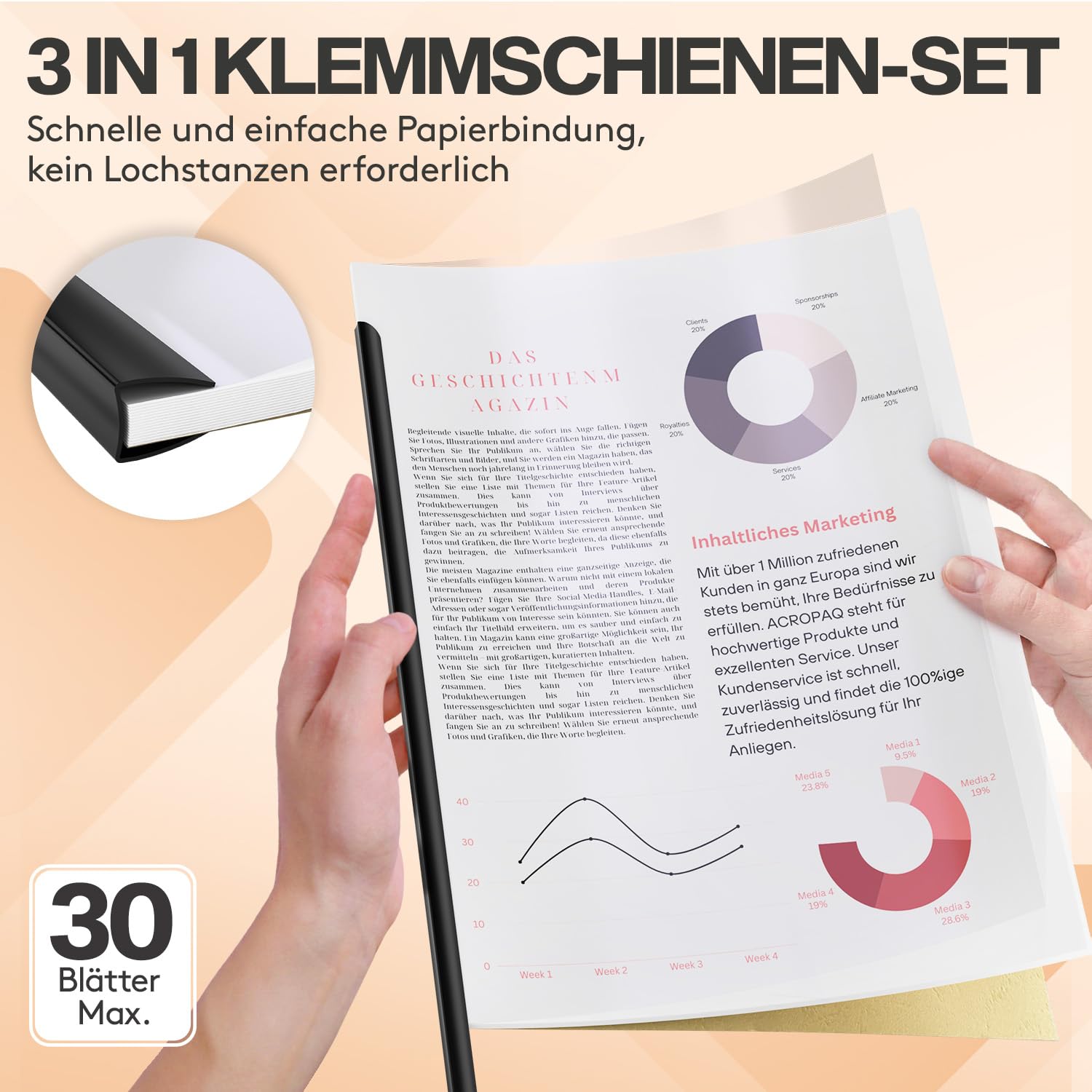 ACROPAQ - 5 x Klemmschienen-Set - Zum Binden von bis zu 30 Blatt, ohne Bindemaschine