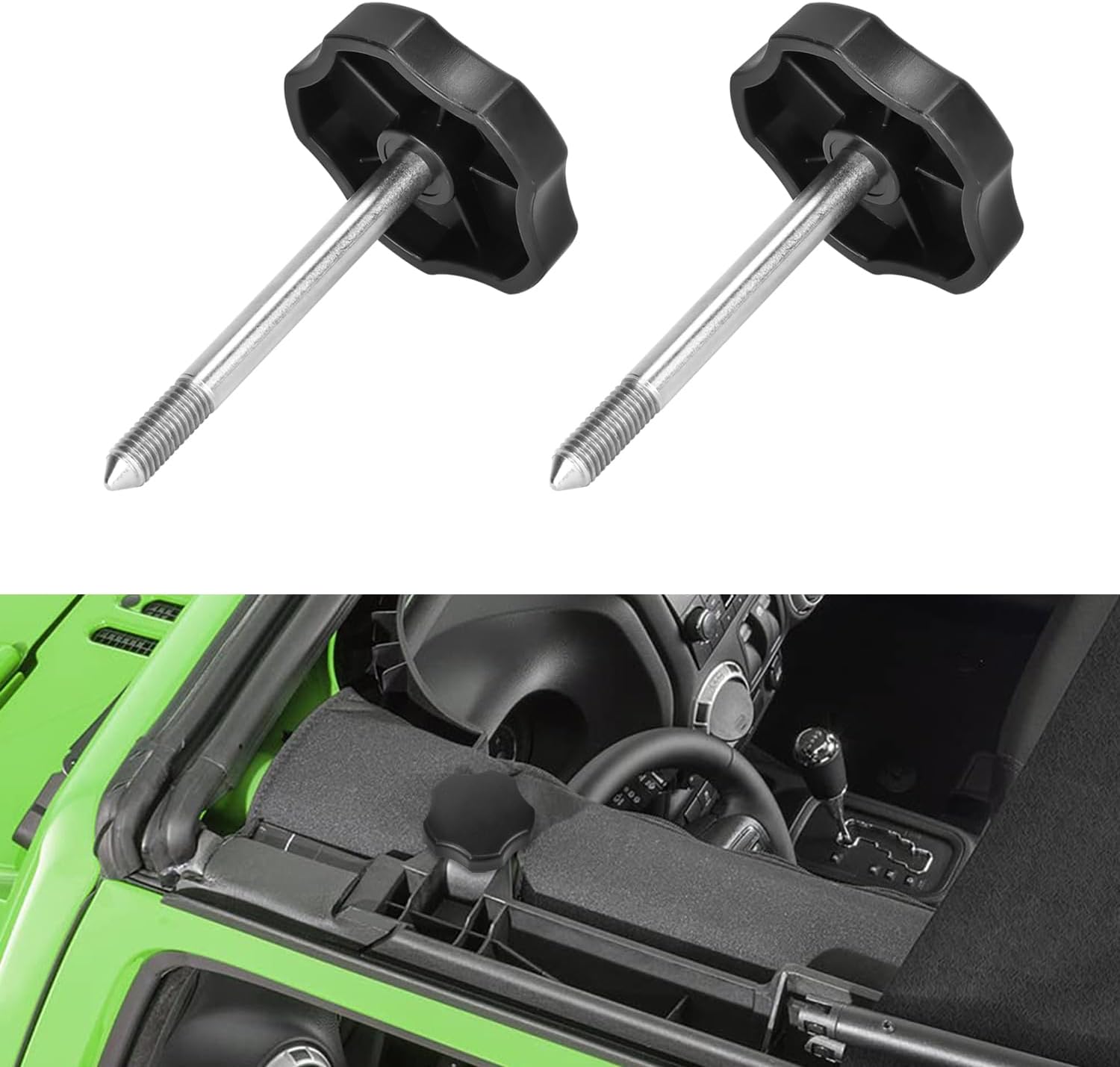 2 PCS Soft Top Window Frame Screws Door Surround Knobs with Pin Compatible with for 1997-2018 Jeep Wrangler TJ JK JKU Door Surrounds Screws Kit