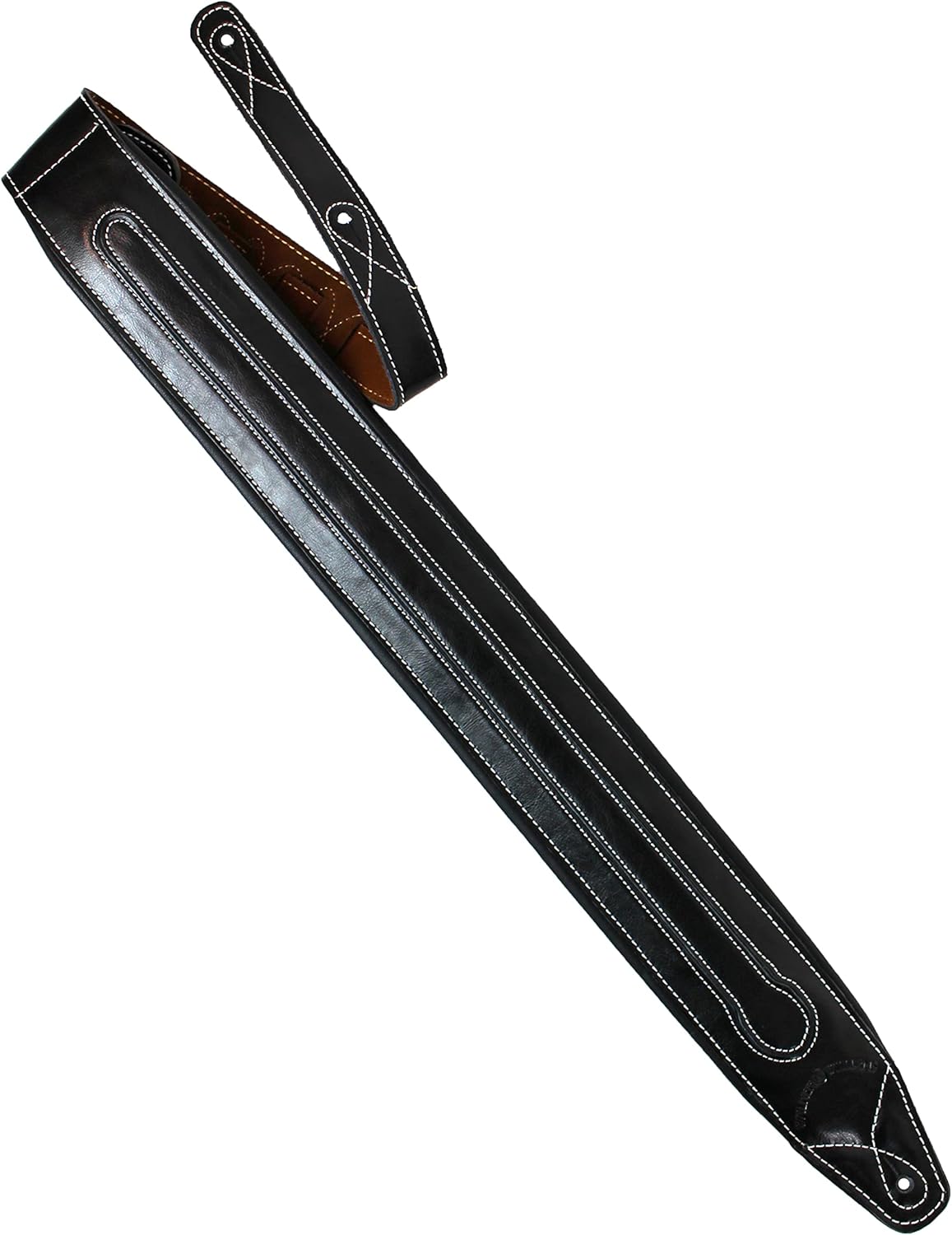 Walker & Williams C-34 Black Top Grain Leather Double Padded Guitar Strap 3 1/4" Wide