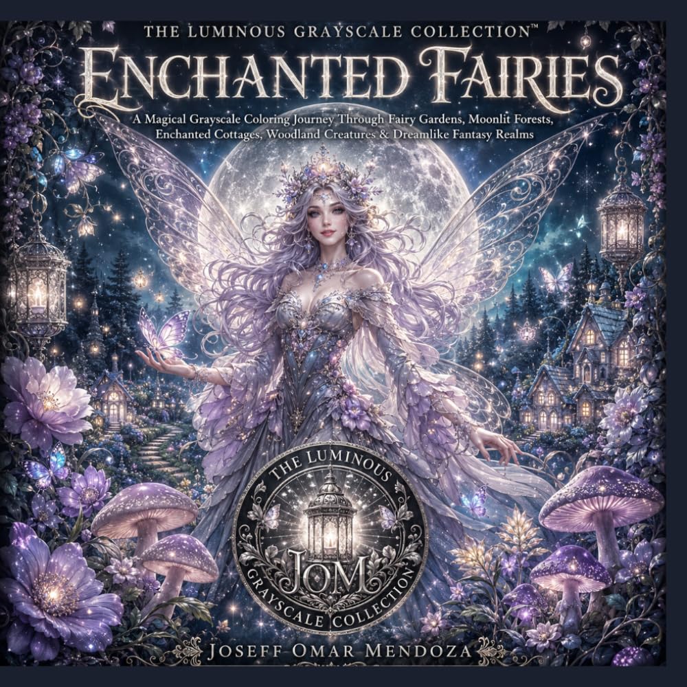 Enchanted Fairies: A Magical Grayscale Coloring Journey Through Fairy Gardens, Moonlit Forests, Enchanted Cottages, Woodland Creatures & Dreamlike Fantasy Realms