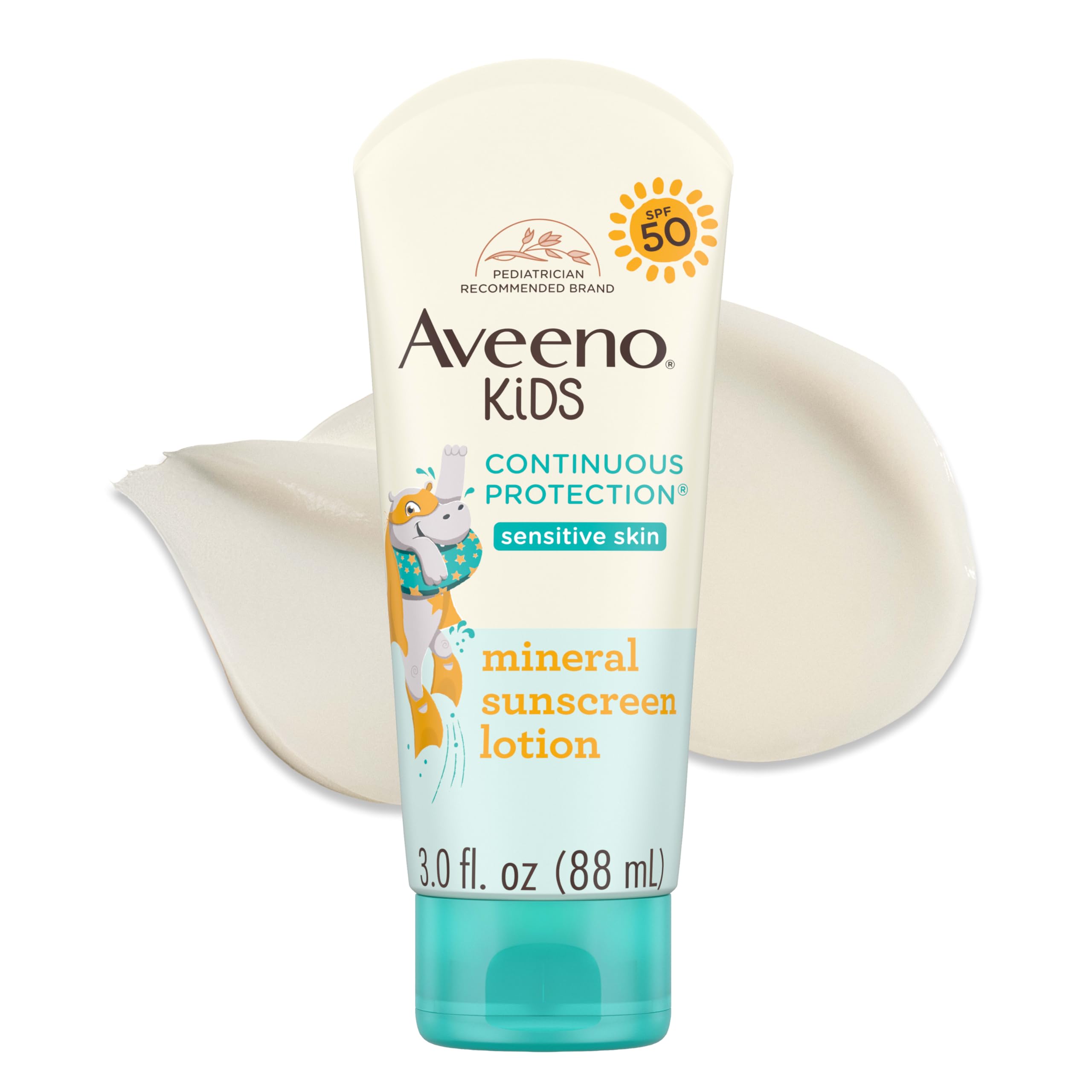 Aveeno Kids Continuous Protection Mineral Sunscreen Lotion SPF 50 | Tear-Free, Sweat- & Water-Resistant - main product image