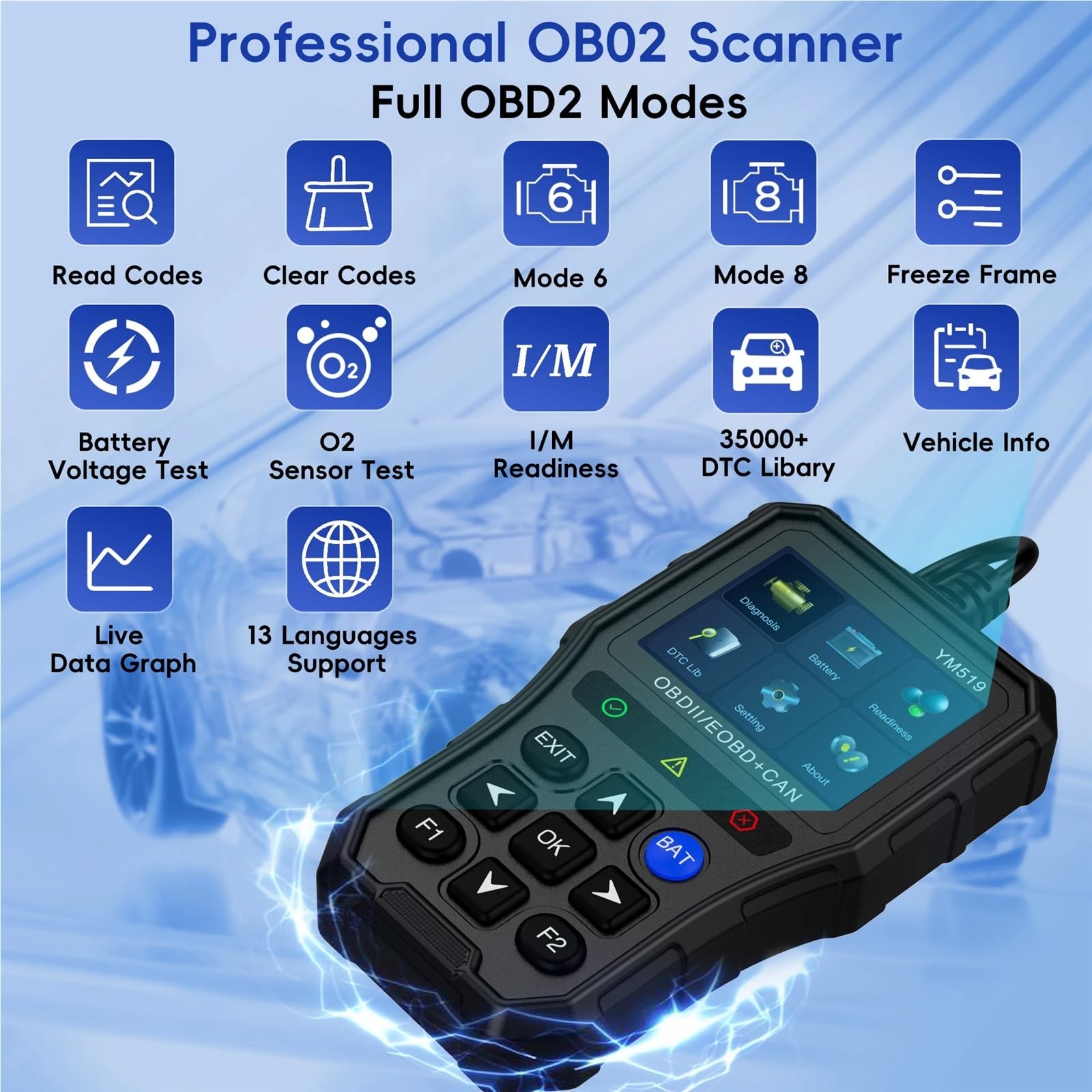 Strumento diagnostico Professionale for Scanner OBD2, Spia di Controllo del Motore, Lettore Codici Errore for Tutte Le Auto Can OBDII