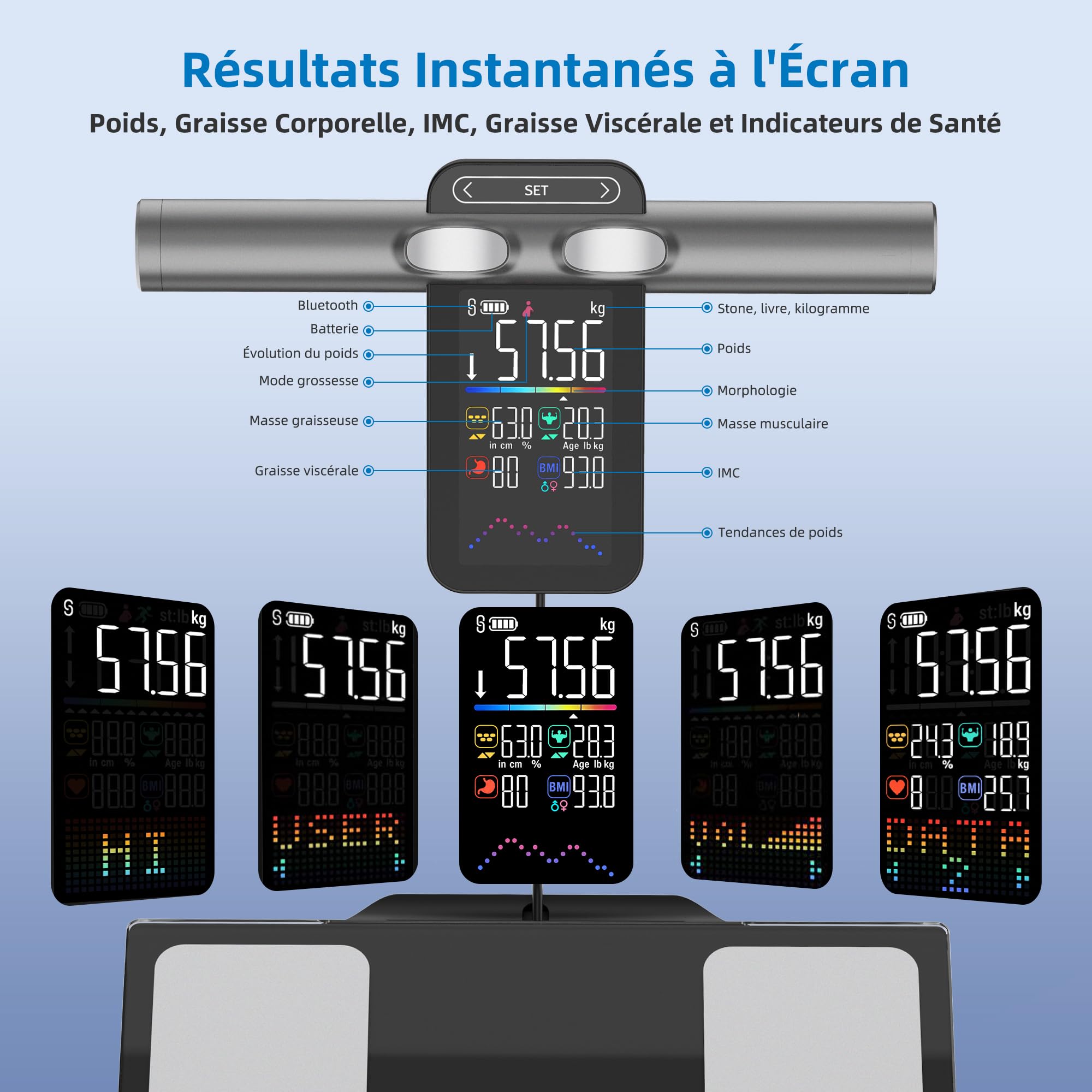 Balance Connectée Pèse Personne Impédancemètre Balance Digitale avec 8 Electrodes, Haute Précision, Composition Corporelle Complète avec 28 Données de Base, Grand écran LED,Noir