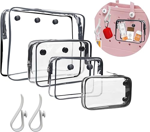 Paquete de 6 bolsas transparentes para accesorios de bolsa de playa Bogg - 4 bolsas de diseño con cremallera con bolsas interiores impermeables y 2