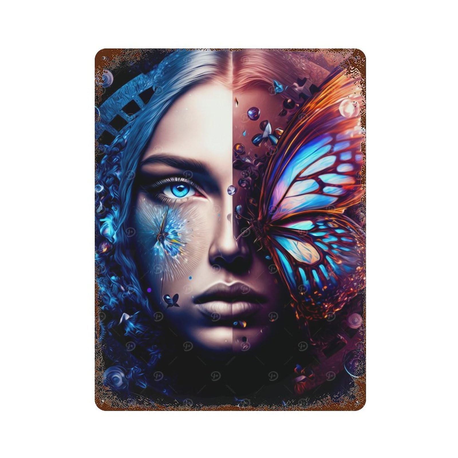 Fantasy Girl Face 15.7"x11.8" Vintage Rust Metal Sign, Novelty Wall Decor for Living Room, Hallway And Home Decor