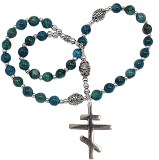 Handmade Blue Turquoise Orthodox Rosary: Silver Tone Stainless Steel Cross, 33 Bead Chotki