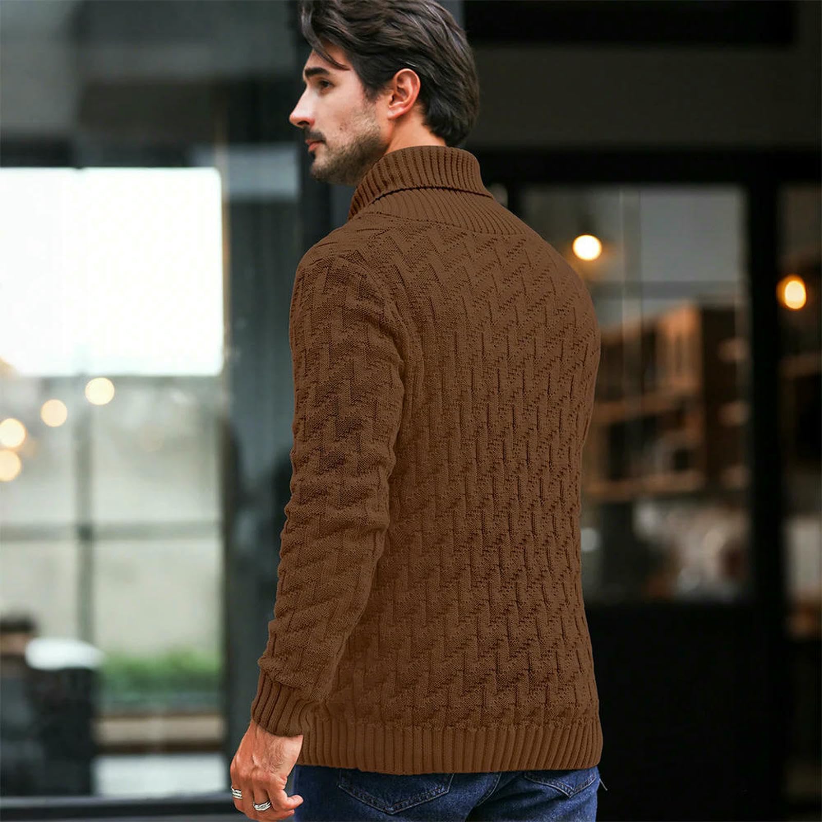 Suéter para Hombre Suéter De Invierno para Hombre, De Manga Larga, Holgado, Informal, De Color Sólido Y Grueso.-Amarillo-L