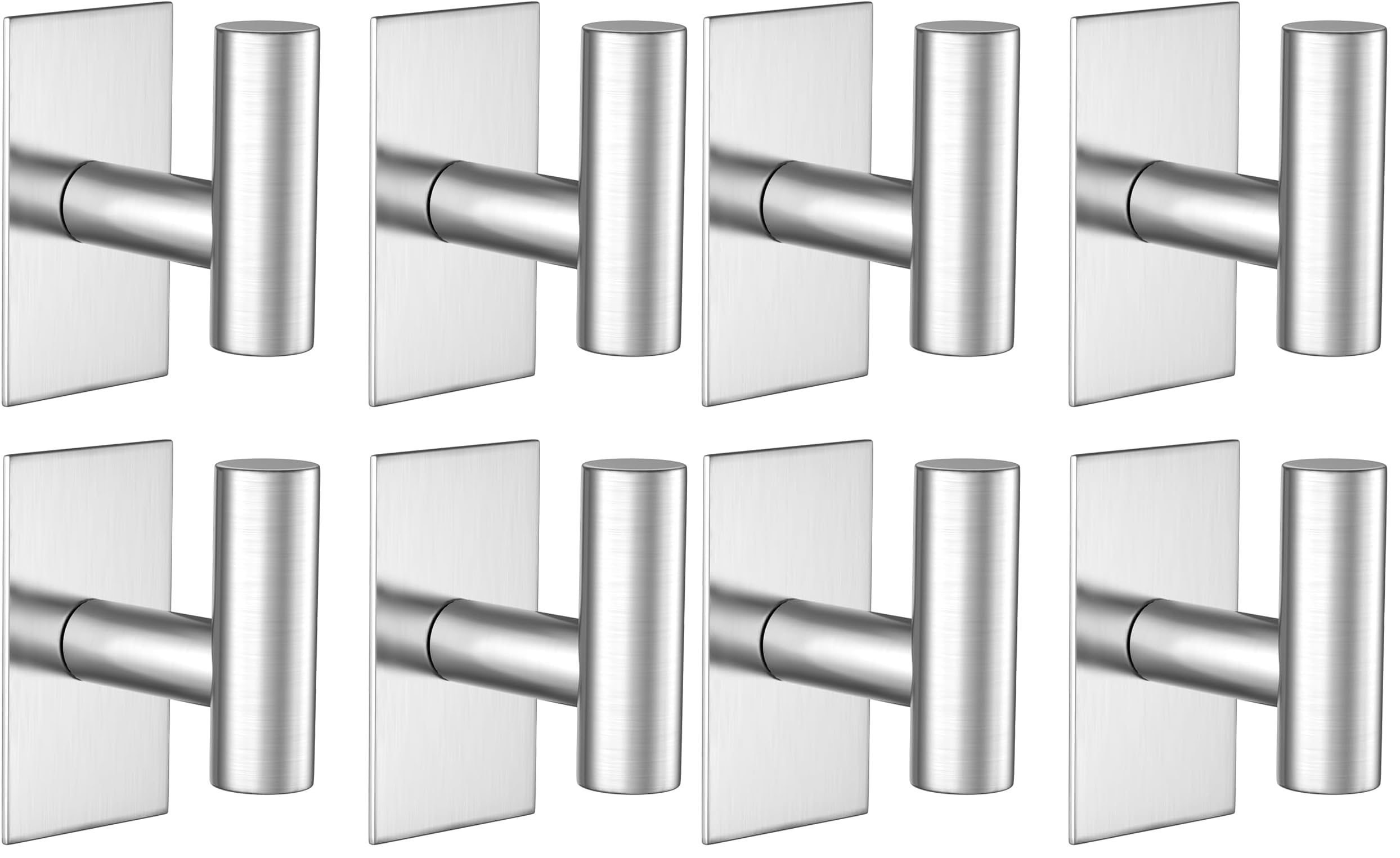 VAEHOLD Wall Towel Hooks, Heavy Duty Sticky Holder Waterproof Towel Hooks for Hanging Coat, Clothes, Closet Hook Wall Mount for Kitchen (Silver, 8 Pack)