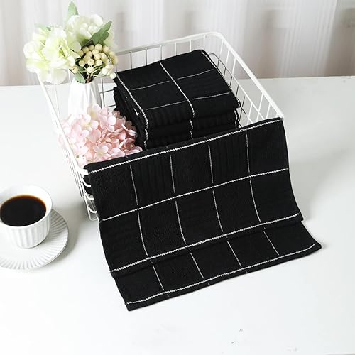 Miniatura 7 de Glynniss Paños de cocina para lavar platos de cocina, trapos súper absorbentes, paños de limpieza de rizo de algodón, paquete de 8 (negro, 12 x 12