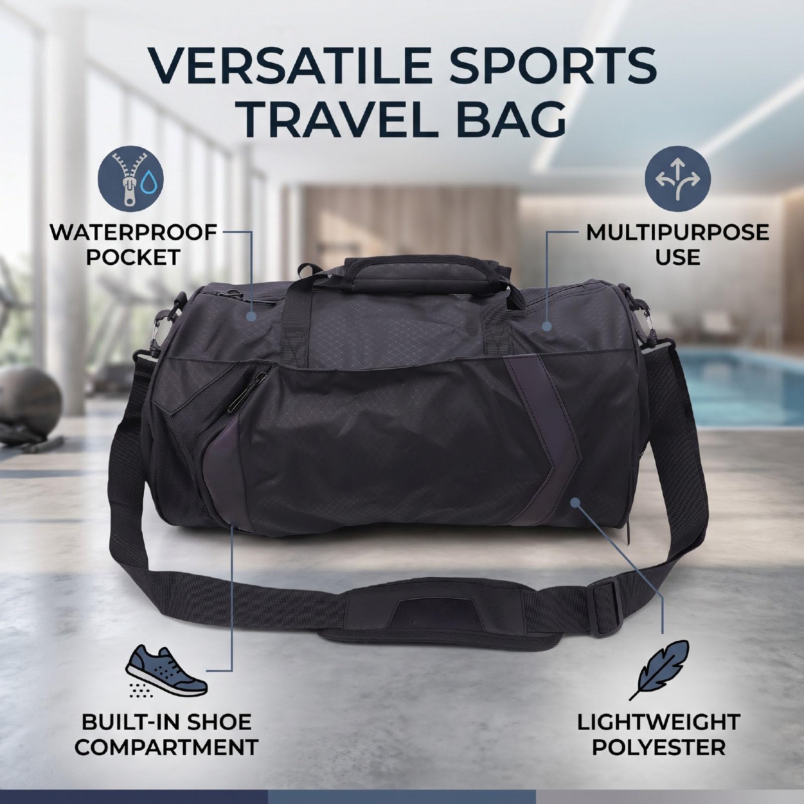 Bolsa Gimnasio Compartimento Zapatos y Bolsillo Lateral (Black)