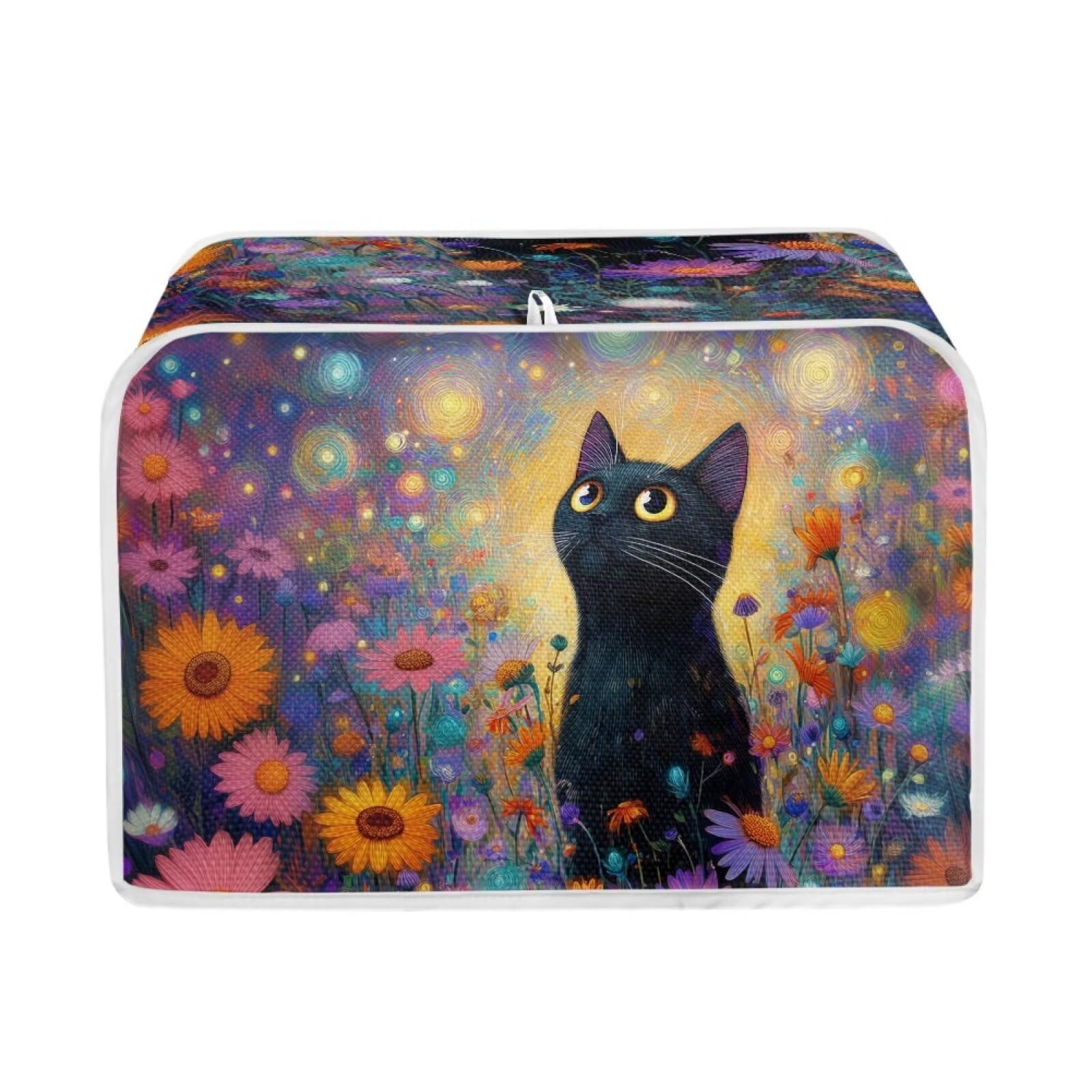 Talayituse Black Cat Daisy Print 2 Slice Toaster Dust Covers Kitchen Small Appliance Cover, Thanksgiving Stain Resistant Dust Protection Bread Machine Cover with Top Handle, S