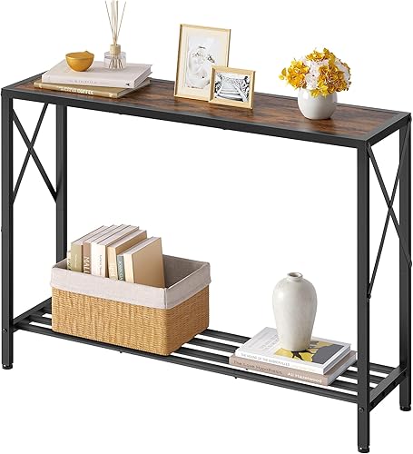 Tajsoon Mesa consola, mesa de entrada industrial, mesa de sofá estrecha con estantes, mesa de entrada para entrada, pasillo, sala de estar,