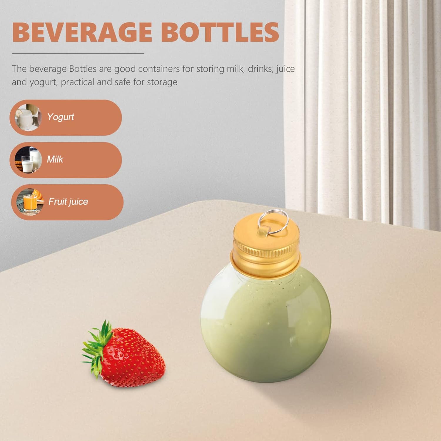 BESTonZON Light Bulb Shape Ball Bottle 2.44X1.96 in Portable Empty Milk Bottles with Leak-Proof Lid for Household Drinks Juice Storage Holiday Decoration