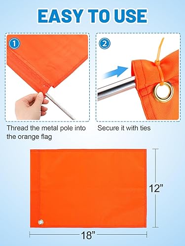 Miniatura 6 de Bandera de barco naranja de mano con poste ajustable de 47 pulgadas, bandera de esquí acuático de 12 x 18 pulgadas, accesorios de seguridad de barco