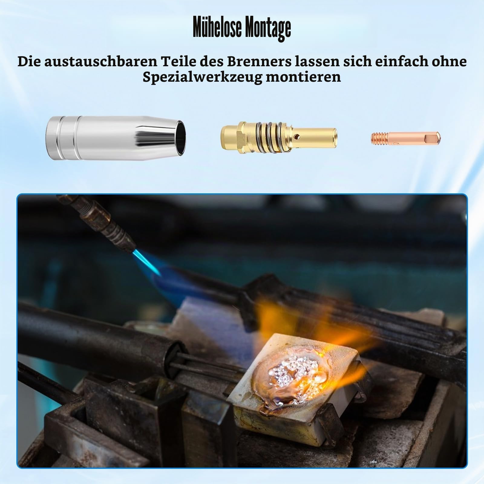 MIG MAG Schutzgas Schlauchpaket MB15 AK – 4m Gasgekühlte Schweißbrenner mit Euro-Zentralanschluss und 27-teiligem Verschleißteile-Set für einfachen Betrieb und Wartung, für CO² Schweißgeräte