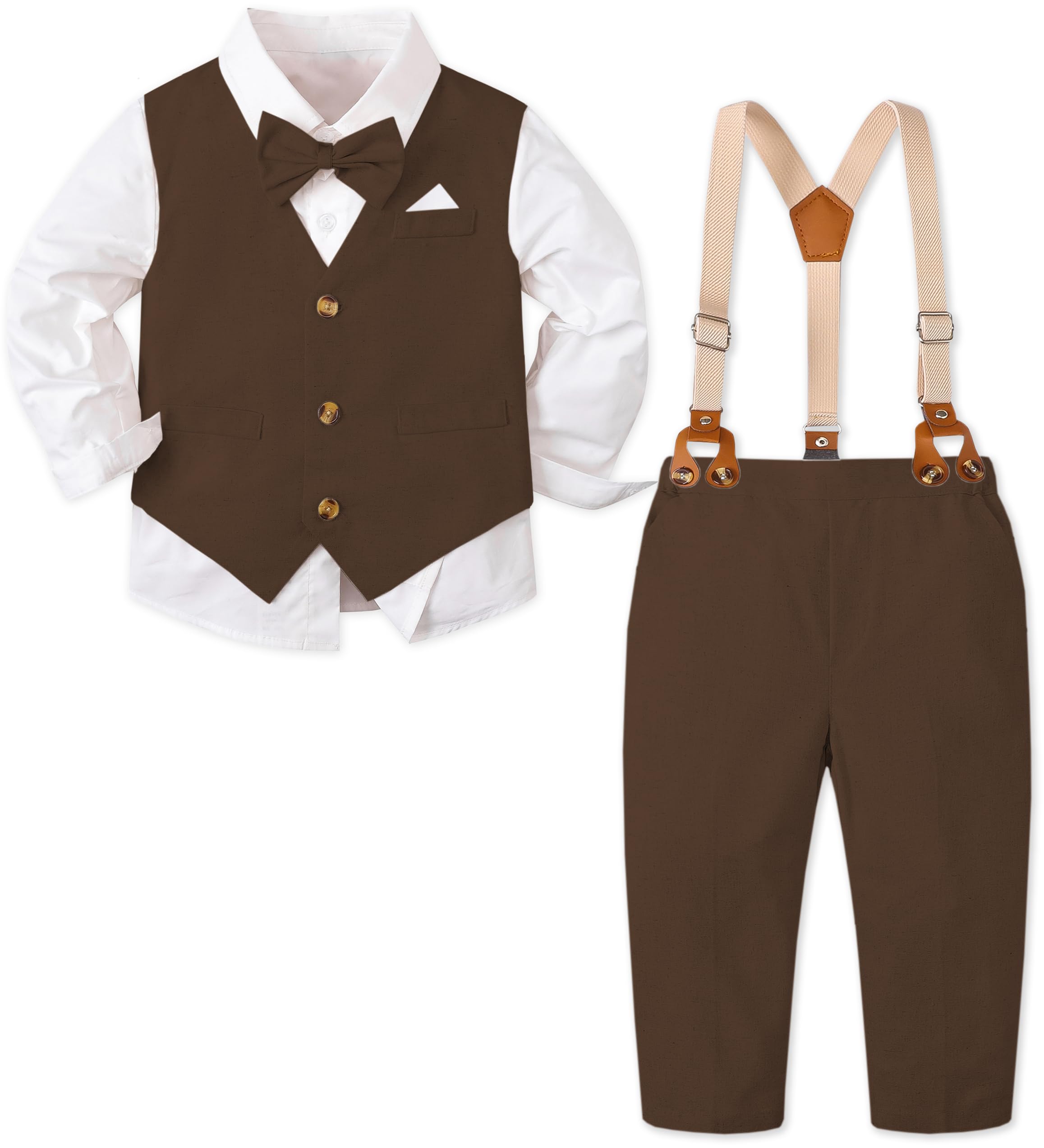 SANGTREE Baby Jungen Gentleman-Outfits aus Baumwollleinen, formelles Anzug-Set, 3 Monate - 9 Jahre