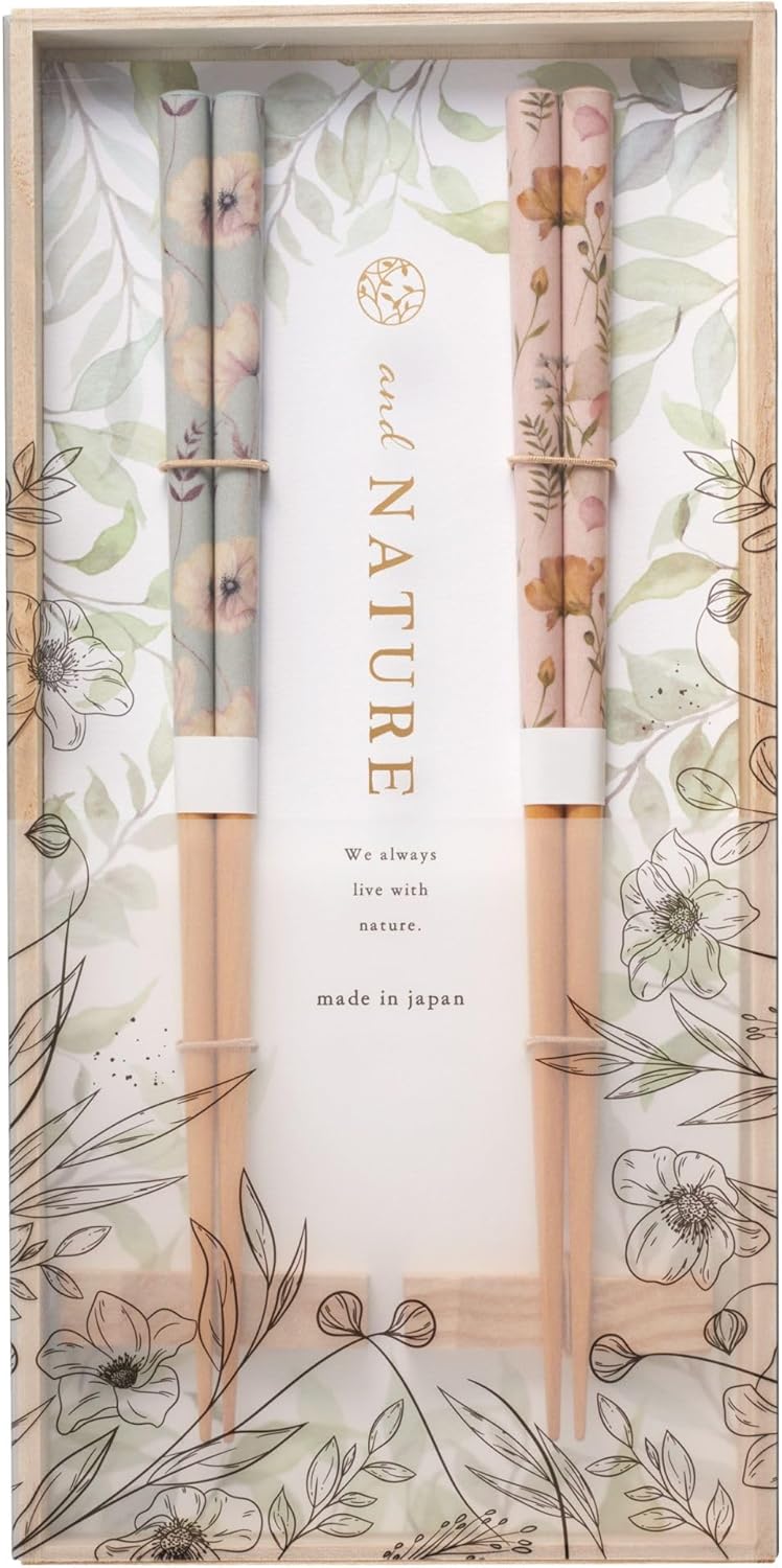 Ishida 63189 Chopsticks, Gift, Paulownia Box, Couple Chopsticks, with Rest, Fleur, 9.1 inches (23 cm)