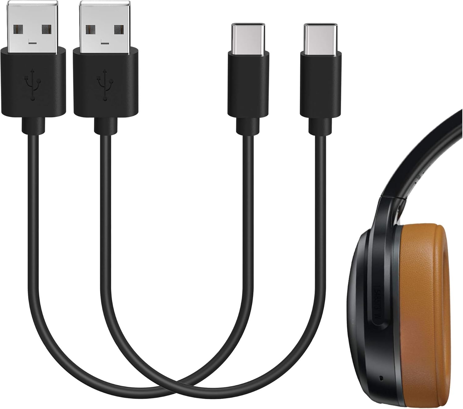 Geekria USB Headphones, Earbuds Short Charger Cable Compatible with Skullcandy Dime Evo Dime 3 Push XT Indy Evo Hesh Evo Charger USB to USB-C Replacement Power Charging Cord (1ft/30cm 2 Pack)