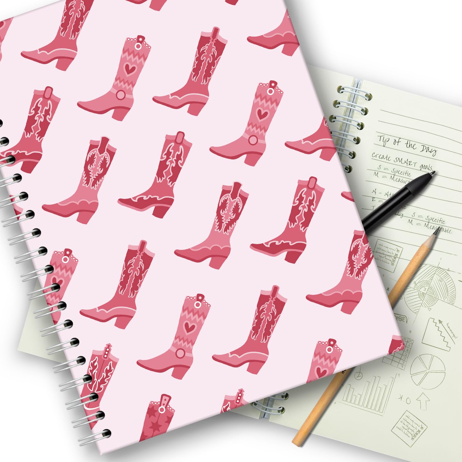 Pinkes adrettes Notizbuch im Cowgirl-Stil, trendiges Spiralnotizbuch, Boho-Western-Notizbuch, adrettes Spiralnotizbuch, Spiralnotizbücher für Teenager, Mädchen, Frauen, Schule, Studenten, Lehrer