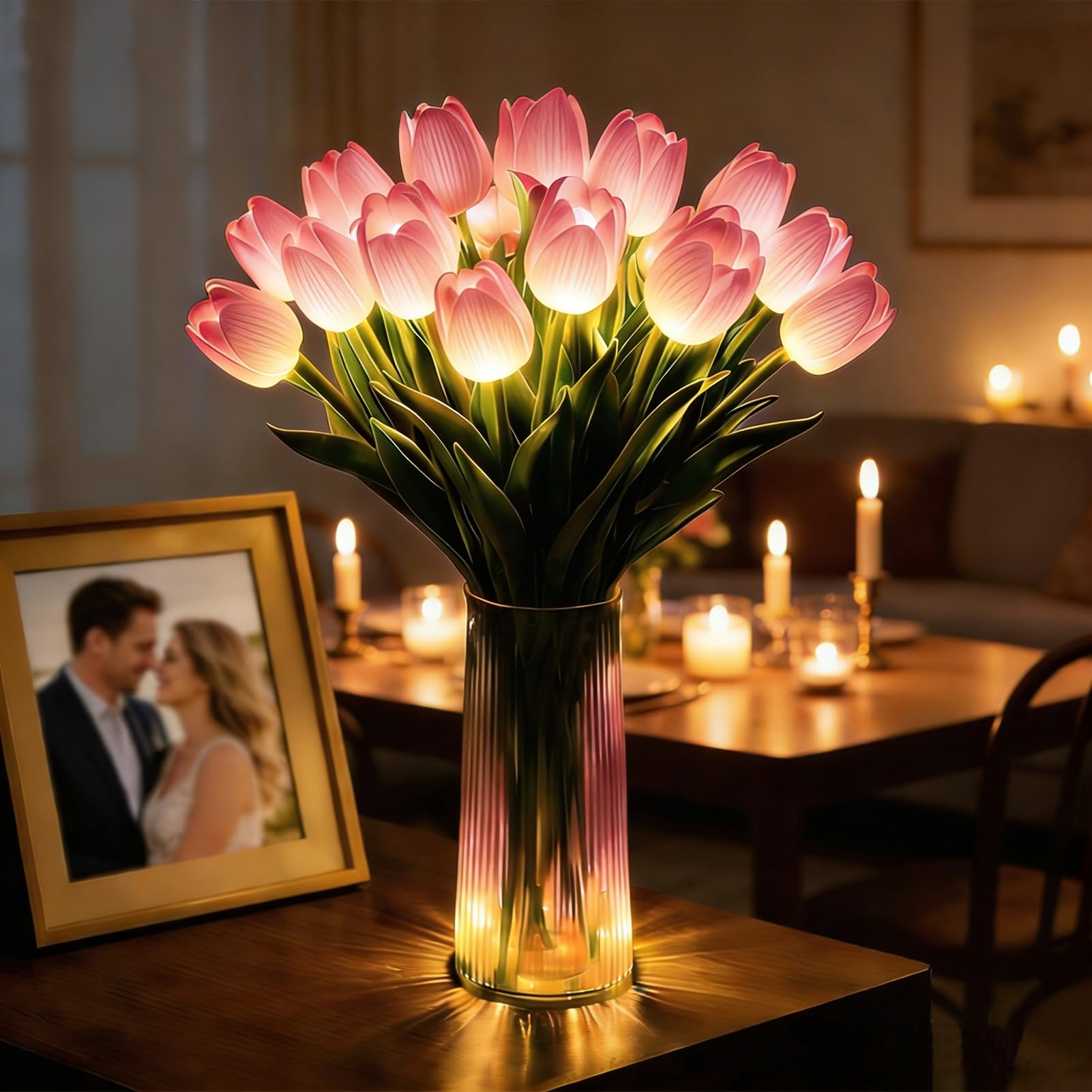 Mfyxde 2026 Radiant Romantic Tulip Light with Vase, LED Tulips Night Lamp, LED Artificial Flowers Ambient Night Lamp,for Home Decor and Wedding Anniversary,Mother's Day (10*Pink Flowers,with Vase)
