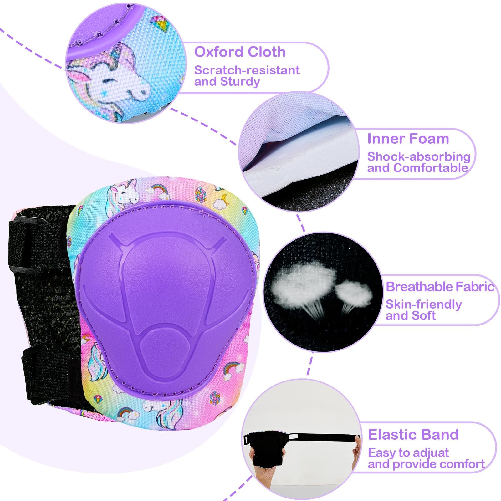 Unicorn Castle Protezione Kit per Bambini 3-8Anni, Protezioni Set per Bambini, Regolabile Ginocchiere Set di Gomitiere per Sci Skateboard Pattinaggio Monopattino Sport Estermi