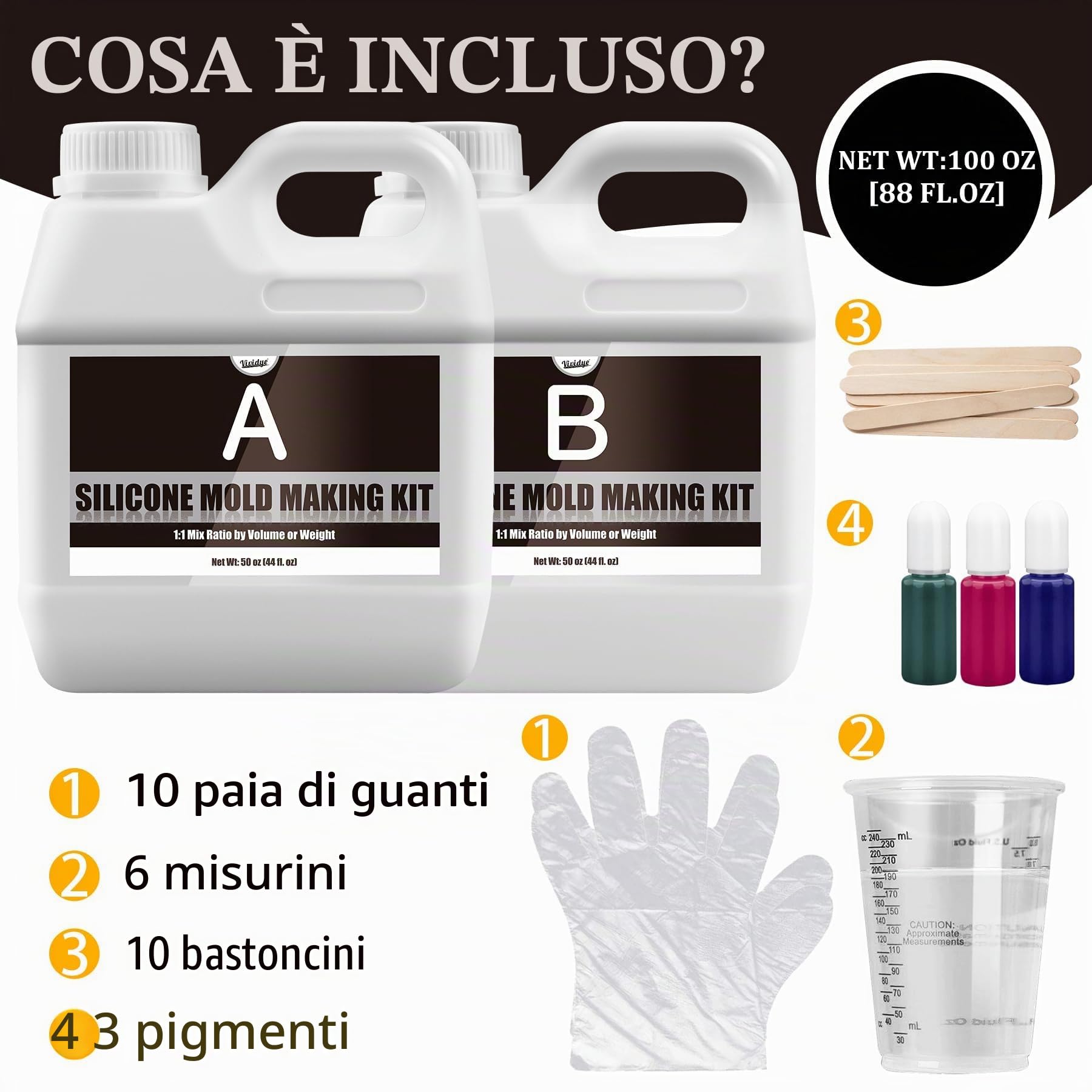 Gomma Silicone Liquido - 2,600ml Silicone per Stampaggio Traslucido per DIY Stampi in Silicone - 1:1 Rapporto Silicone da Colata Atossica per Stampo in Resina, Stampi per Candele, Stampo per Sapone