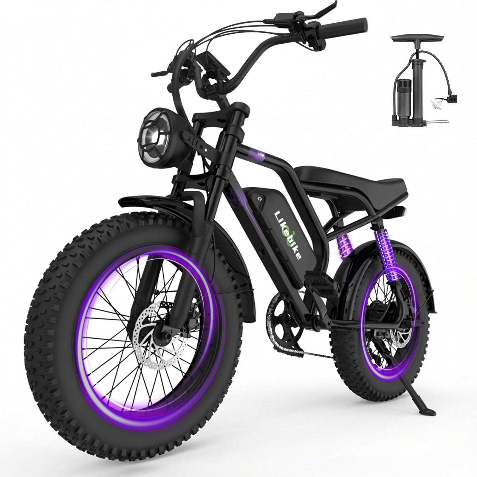 Likebike Electric Bike for Adults 1500W/2000W/3000W Peak - 32/36/47MPH 20" Fat Tire Ebike, 48V 20AH/23AH/33Ah Removable Battery 7-Speed Full Suspension Mountain Bike Off Road Hydraulic Disc Brake