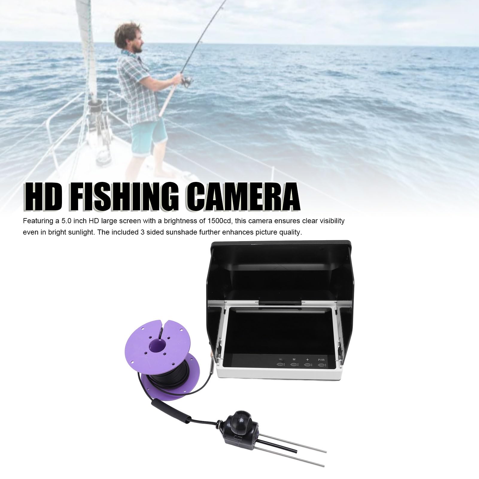 Caméra de pêche sous-Marine 1080P HD, détecteur de Poisson Portable, écran Tactile de 5 Pouces, luminosité 1500cd, caméra résistante à l'eau avec câble de 15m
