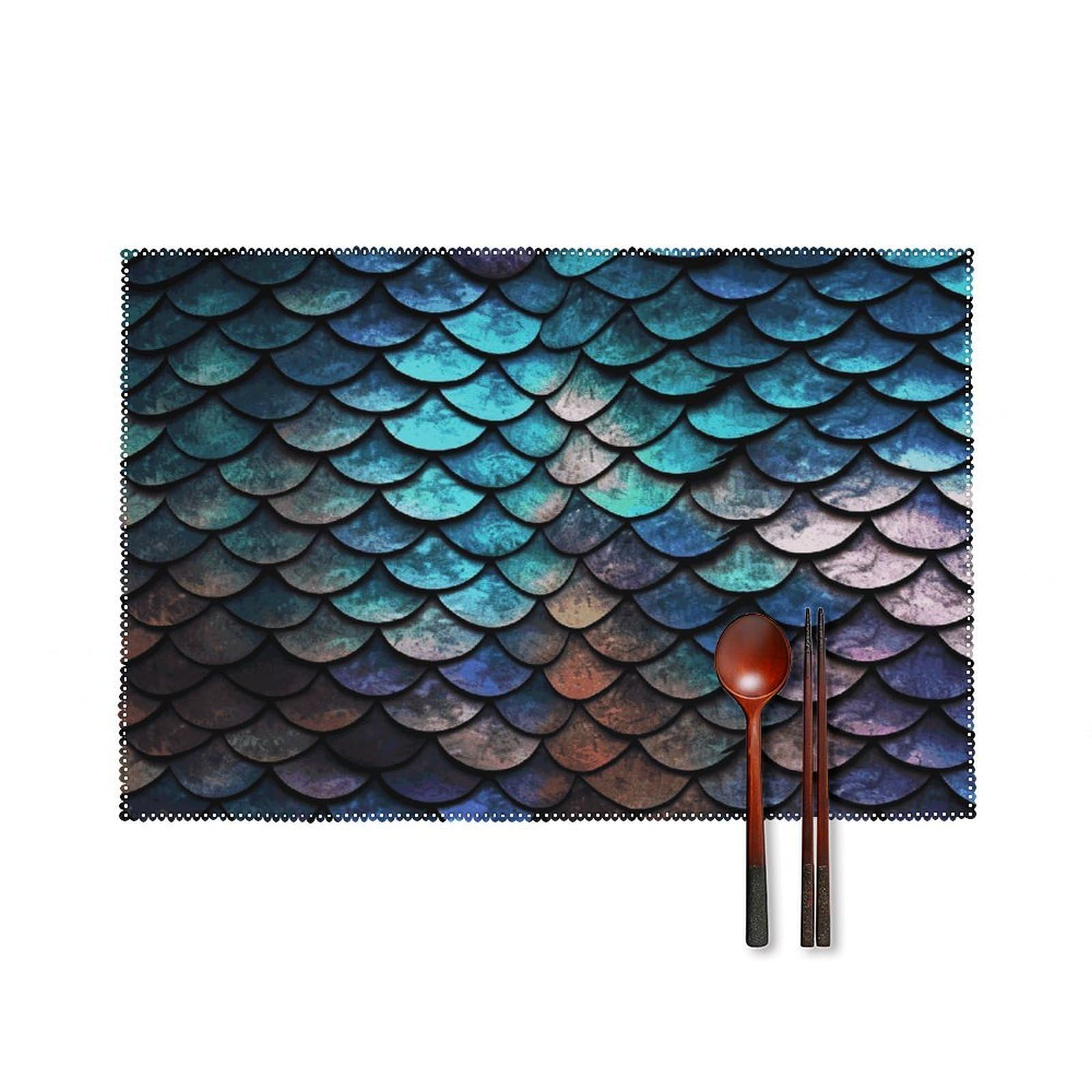 Fekiloot Style 3D Magical Dragon Scales Pattern Placemats Set Of 6,Table Mat