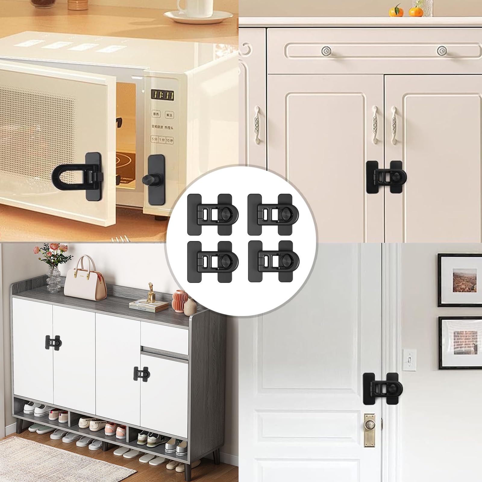 4 Pièces Securite Placard Enfant Securite Fenetre Enfant Serrure Frigo pour Enfants Bloque Porte Bébé avec AdhéSif Puissant pour Réfrigérateur,Lave-Linge,Armoire,FenêTre(Noir)