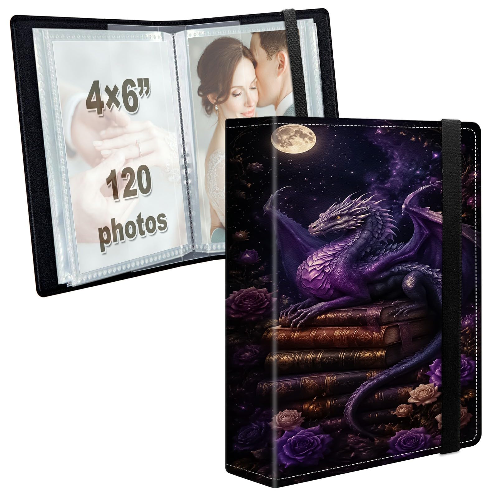 Photo Album 4x6 120 Photos with Strong Elastic Band, Dragon Book