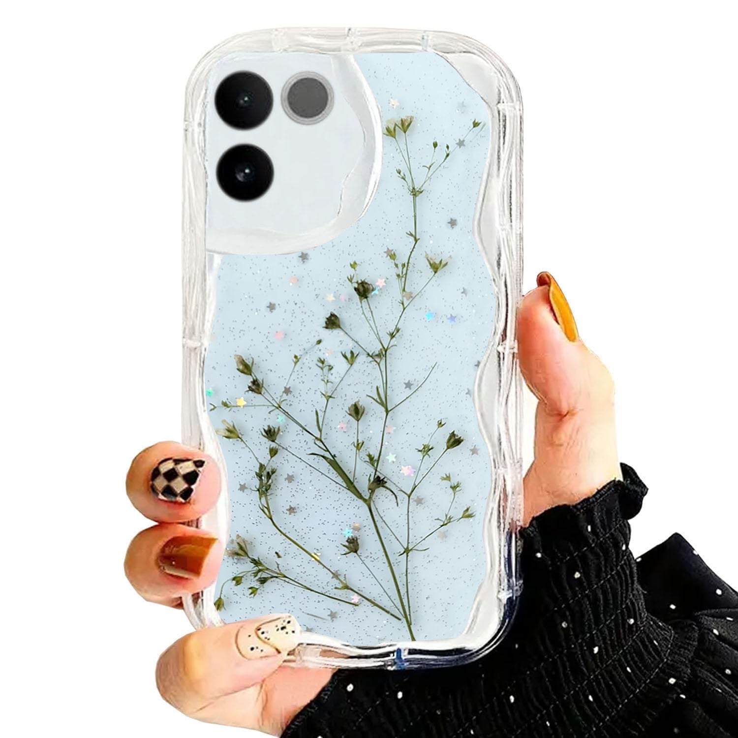 KC Back Cover for iQOO Z7 Pro 5G & Vivo T2 Pro 5G - Curly Wave Flexible Floral Dried Pressed Epoxy Real Flowers Dry Fixed Glitter Soft Silicone Camera Protection Case (Transparent) (B0D3PSBH78) Amazon Price History, Amazon Price Tracker